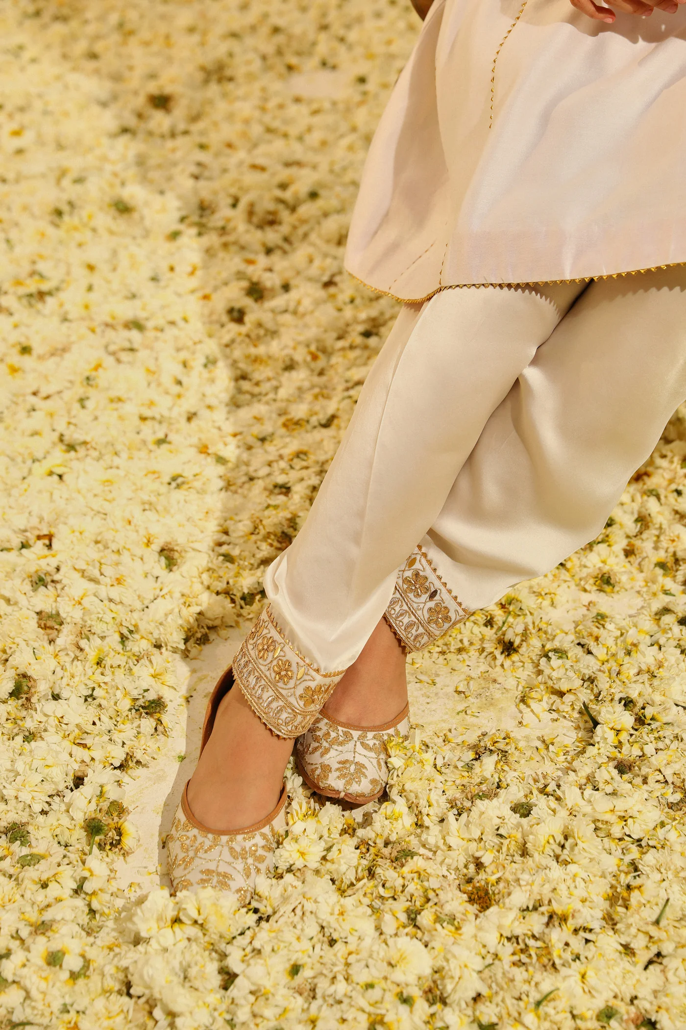 Shaheen - Daisy Ivory Hand Embroidered Short Choga with Salwar - Image 5