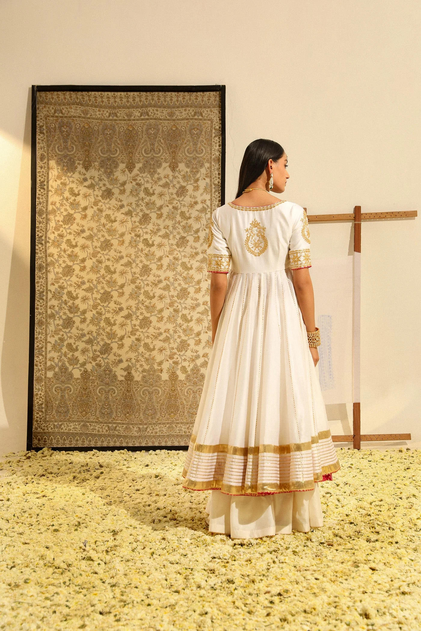 Shaiz - Daisy Ivory Hand Embroidered Anarkali with Skirt and Dupatta (Lxrts) - Image 5