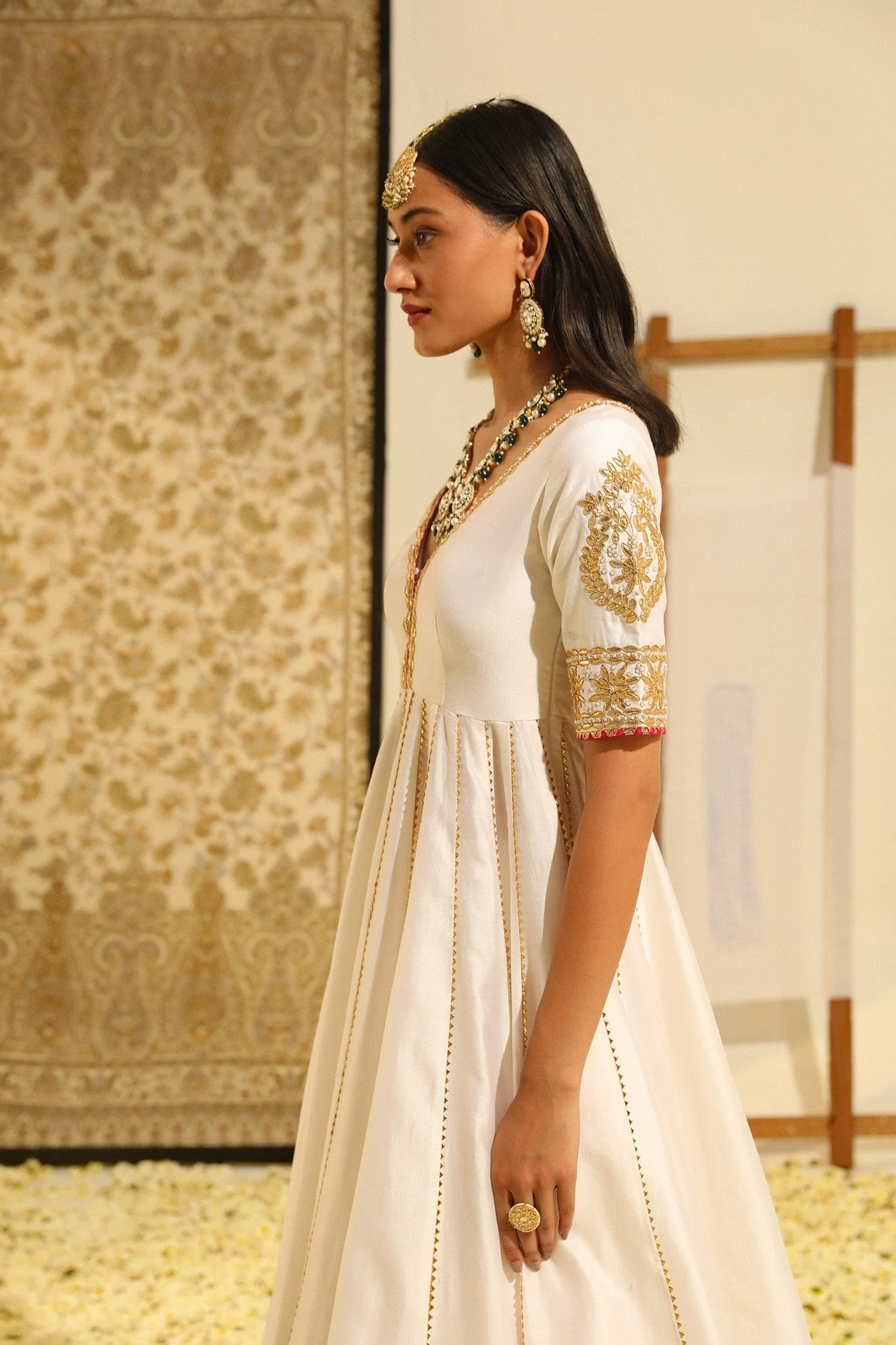 Shaiz - Daisy Ivory Hand Embroidered Anarkali with Skirt and Dupatta (Lxrts) - Image 6