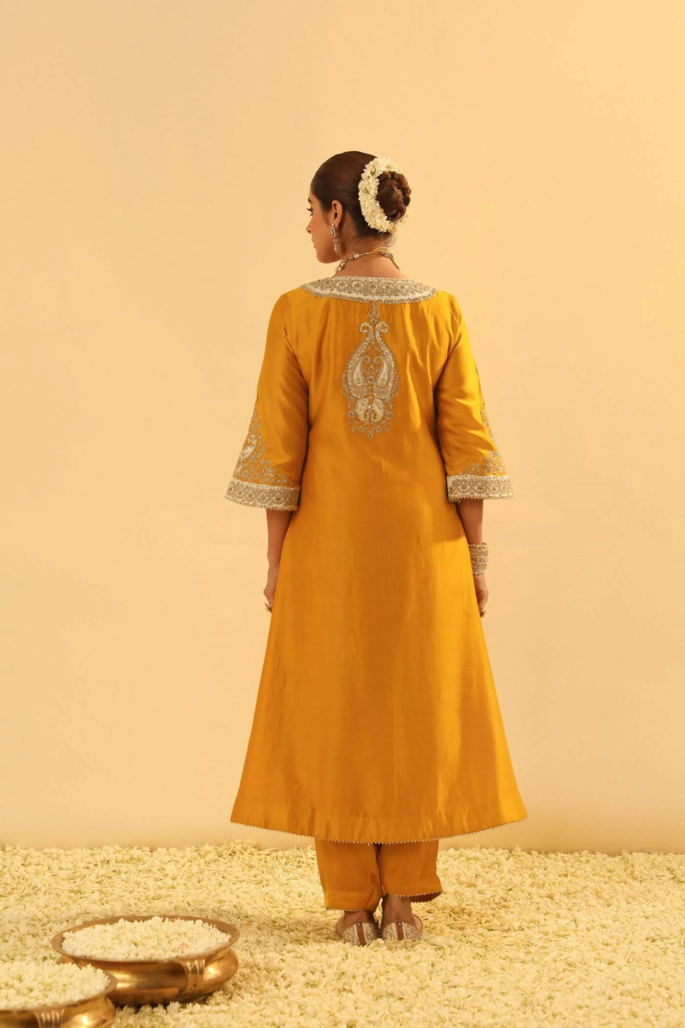 Shazana - Heirloom Mustard Long A-line Choga with Salwar - Image 6