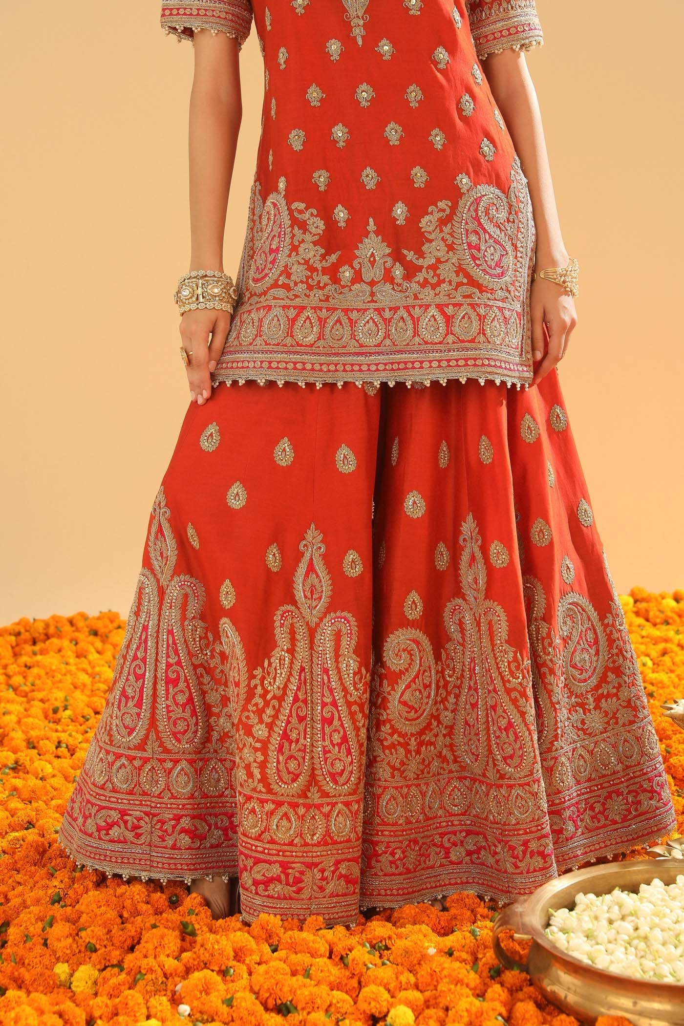 Shazfa - Burnt Orange Short Kurta with Sharara (Lxrts) - Image 8