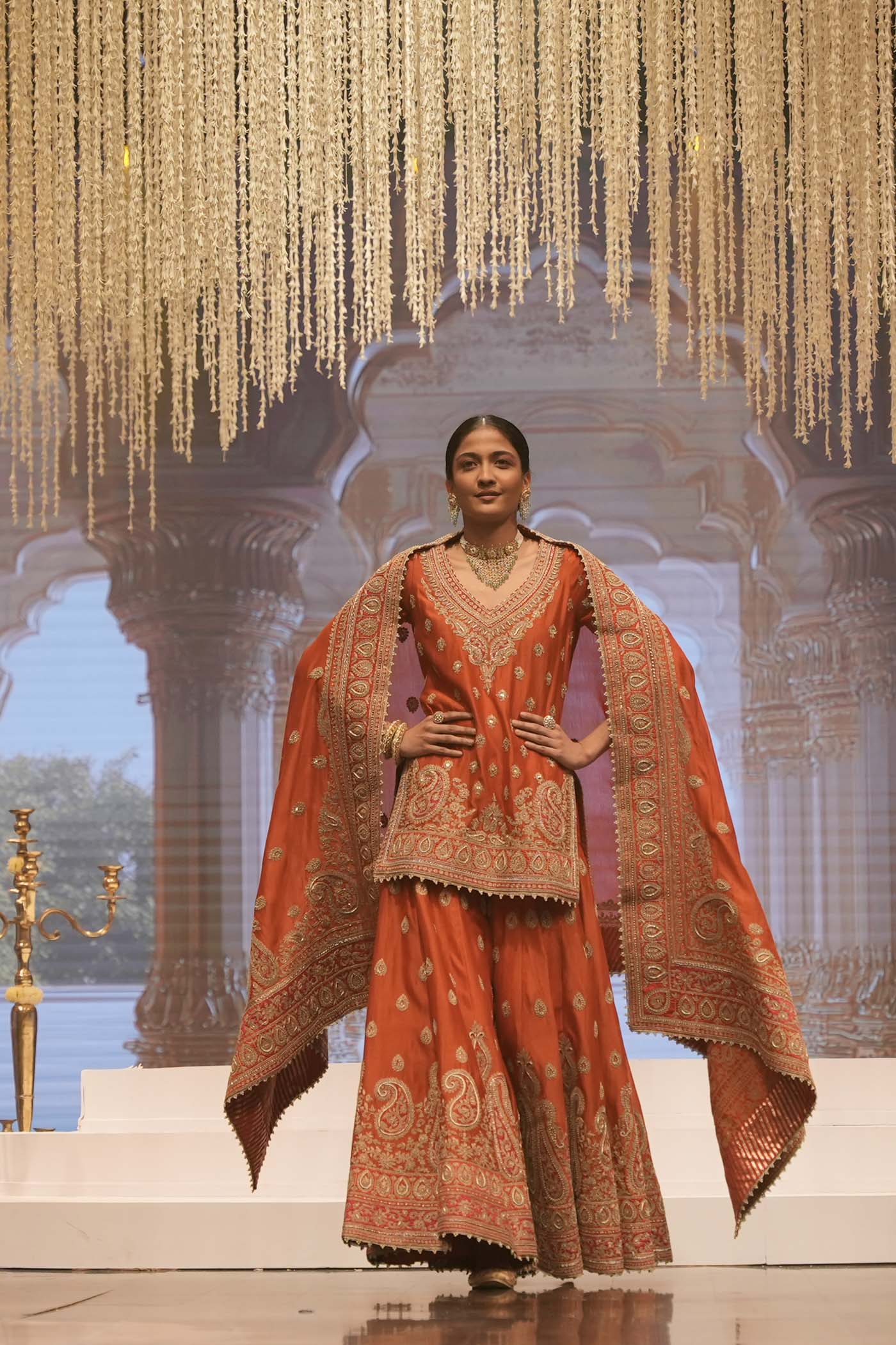 Shazfa - Burnt Orange Short Kurta with Sharara - Image 3