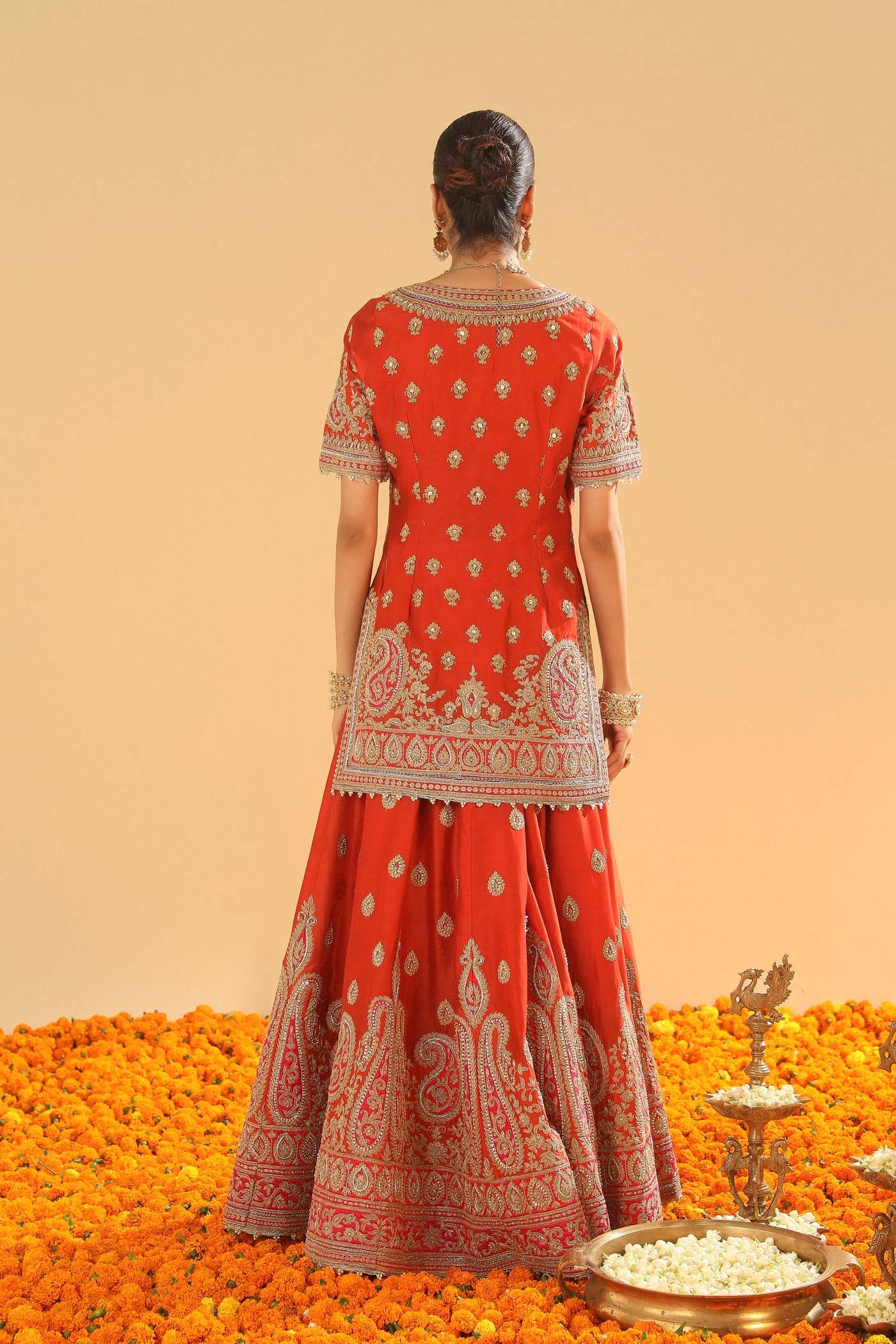 Shazfa - Burnt Orange Short Kurta with Sharara - Image 4
