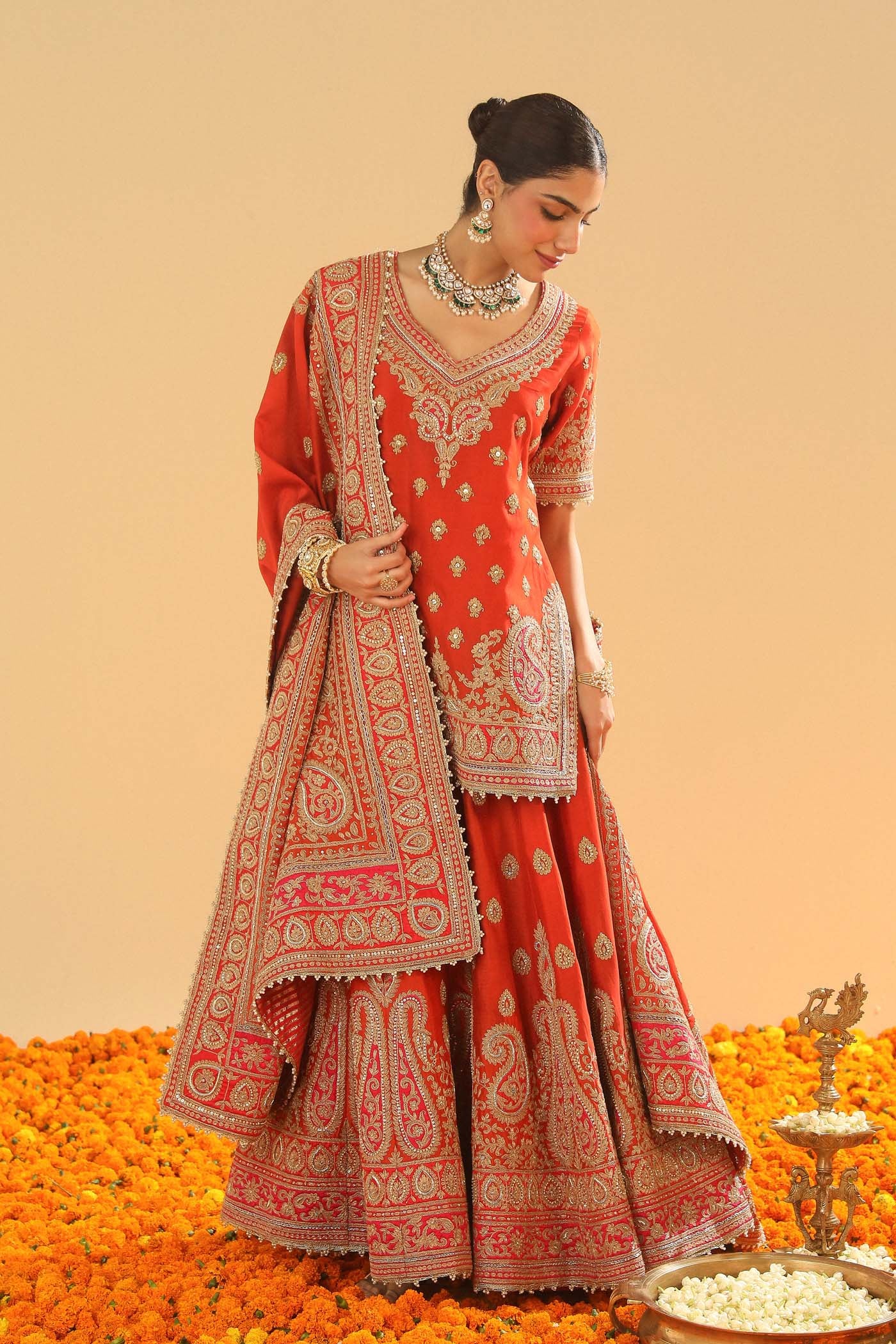 Shazfa - Burnt Orange Short Kurta with Sharara - Image 7