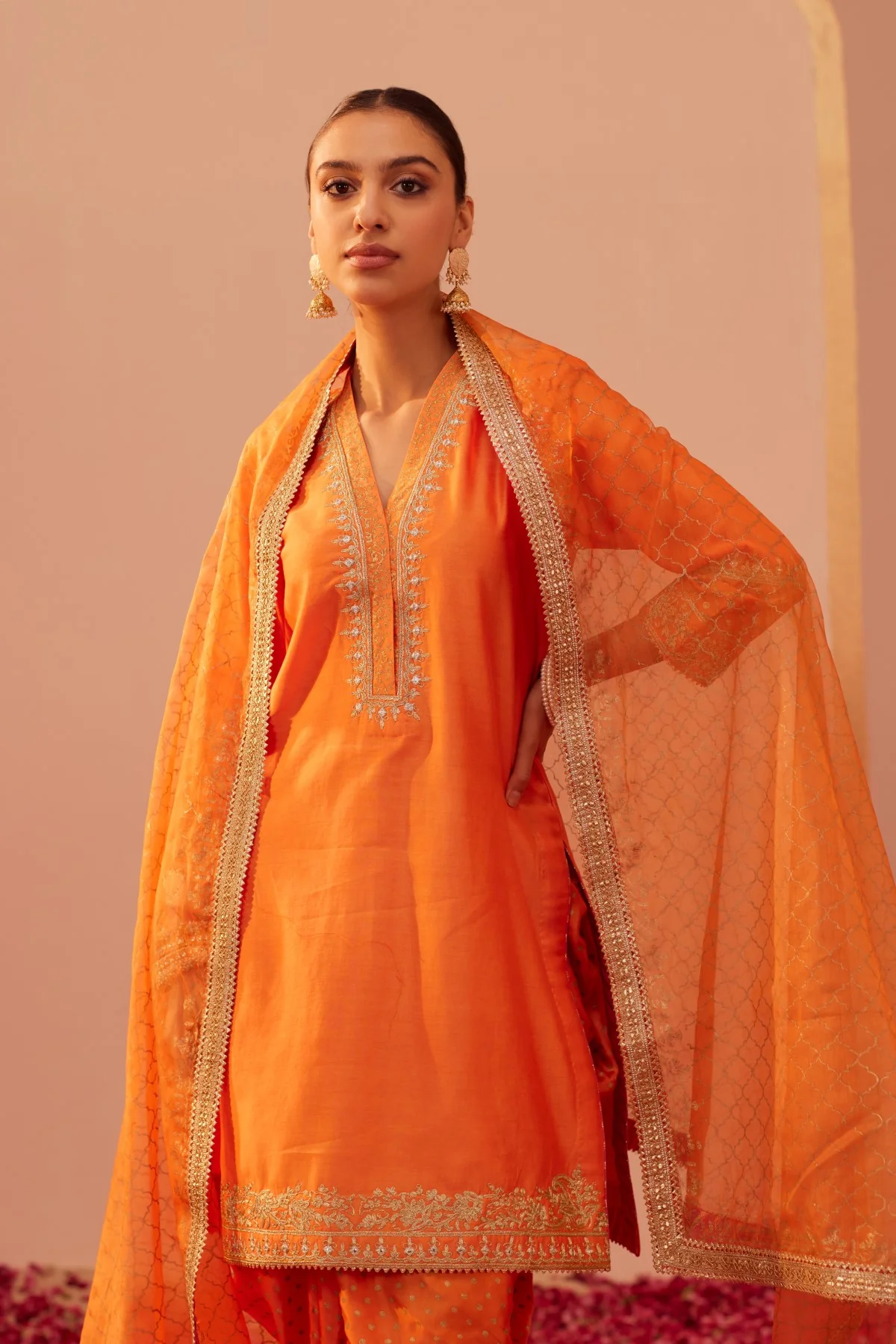 Nandini Gupta In Faheeda - Tangerine Orange  Kurta Set - Image 5