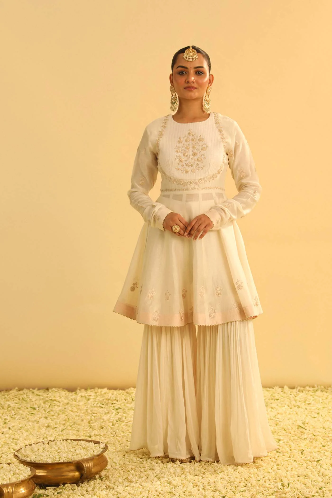 Shivani Bafna In Shahana - Daisy Ivory Peplum Kurta with Garara and Dupatta - Image 3