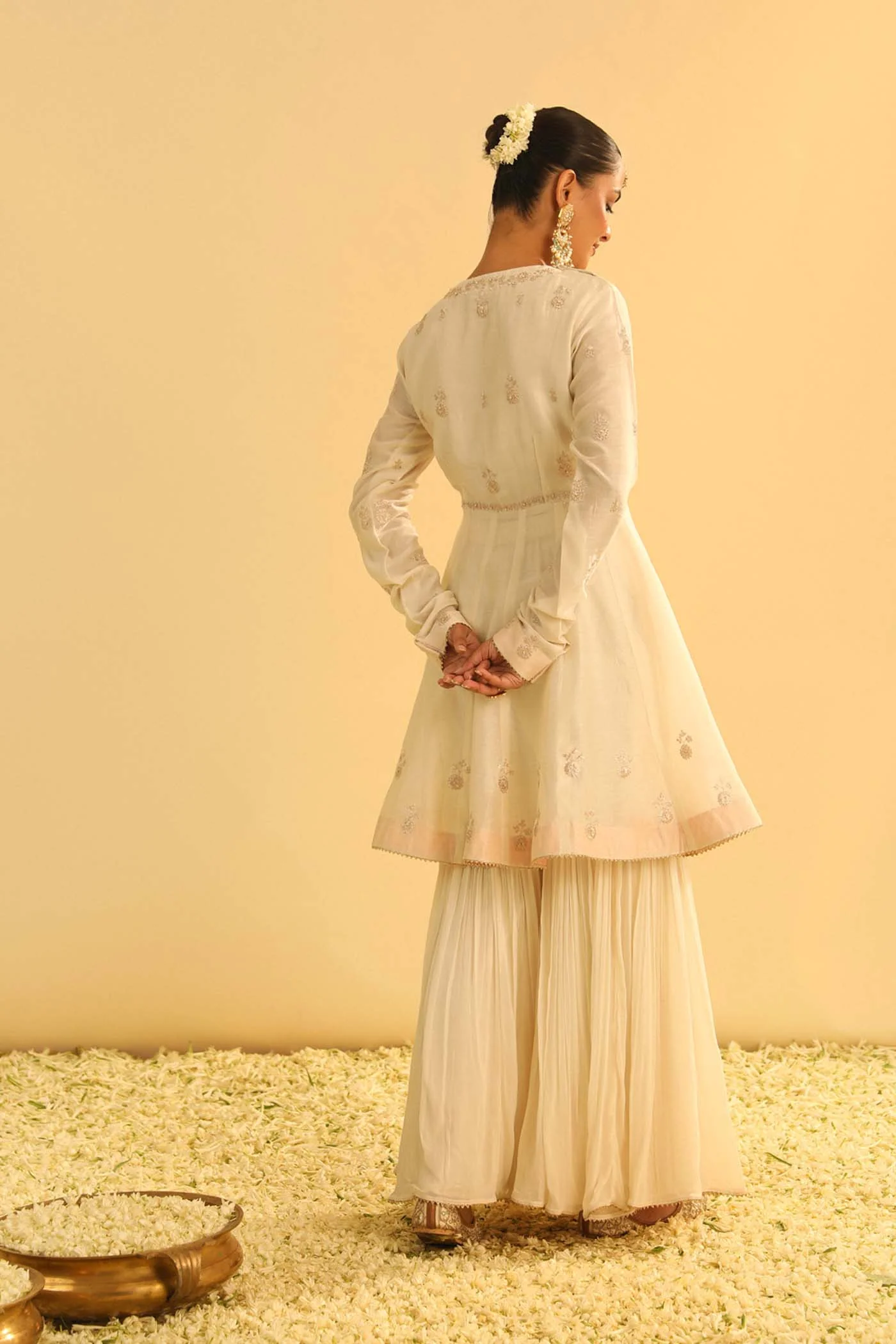 Shivani Bafna In Shahana - Daisy Ivory Peplum Kurta with Garara and Dupatta - Image 9