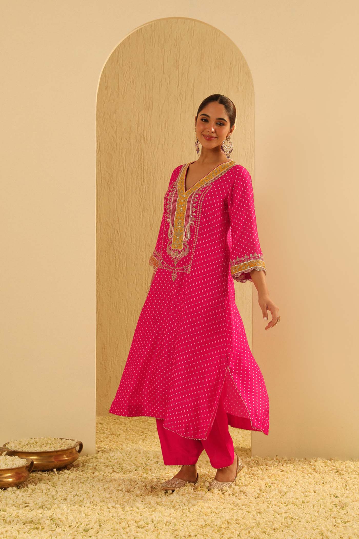 Siara - Rani Hotpink Long A-line Choga with Salwar - Image 2