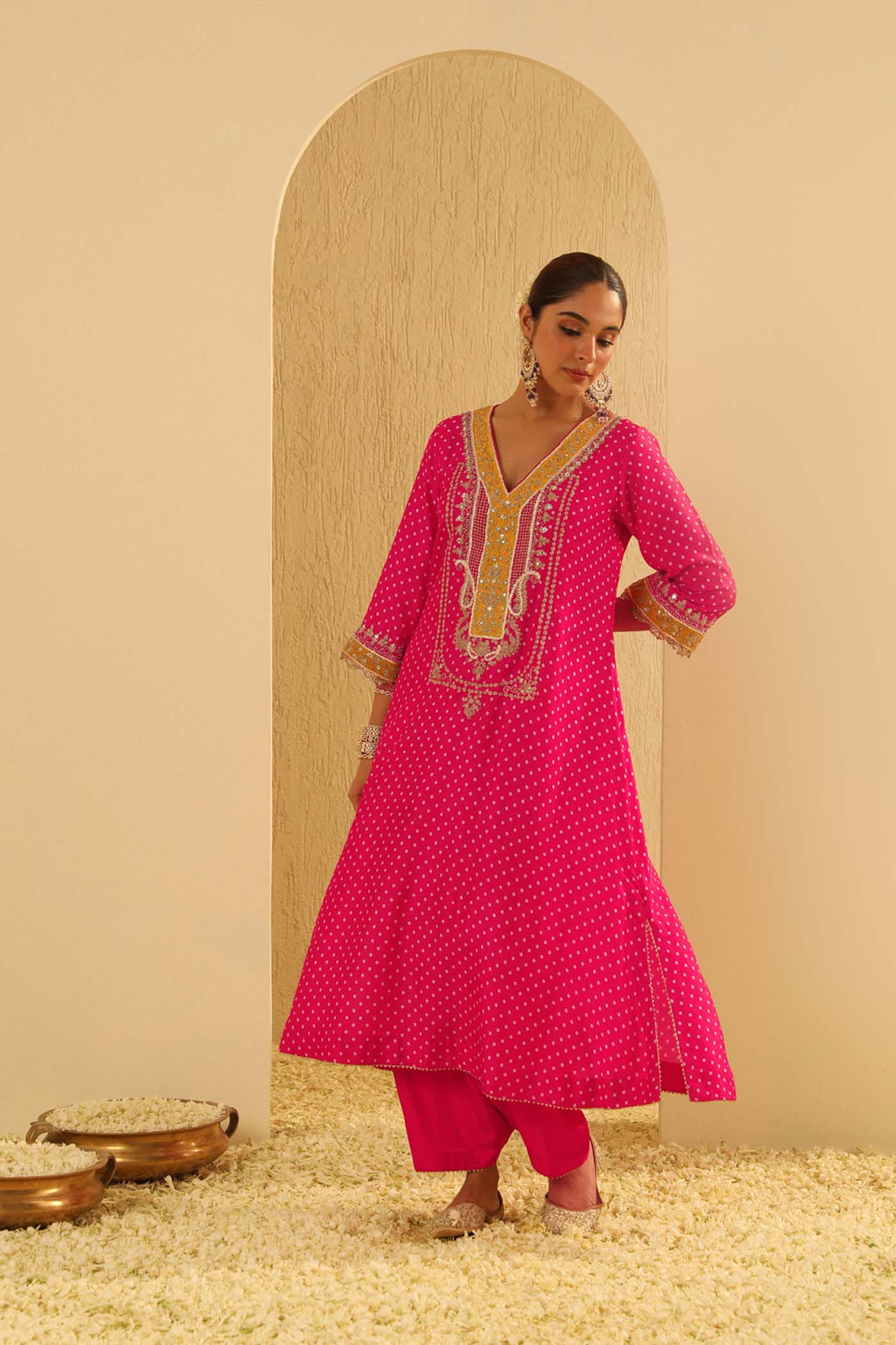 Siara - Rani Hotpink Long A-line Choga with Salwar - Image 4