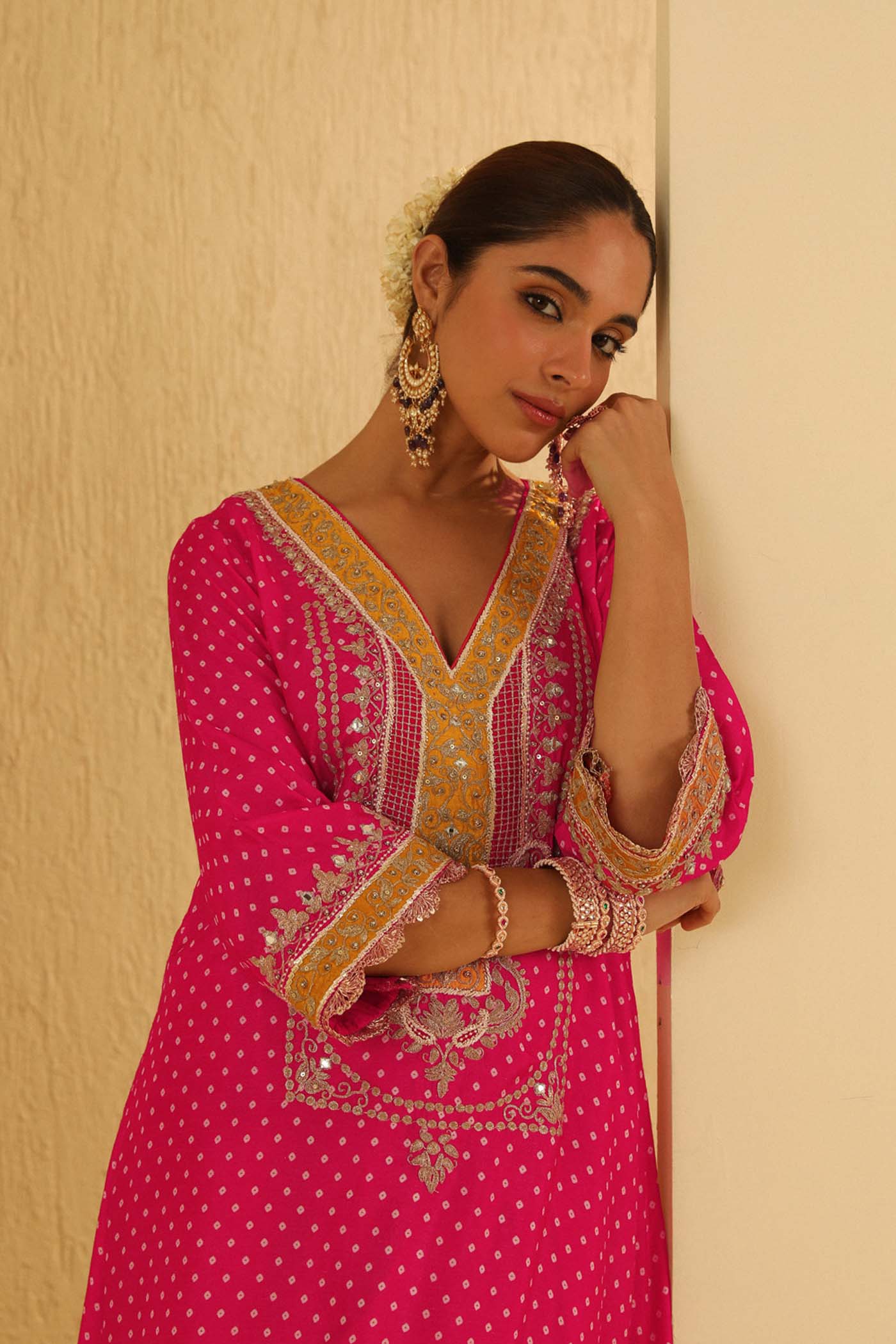Siara - Rani Hotpink Long A-line Choga with Salwar - Image 5