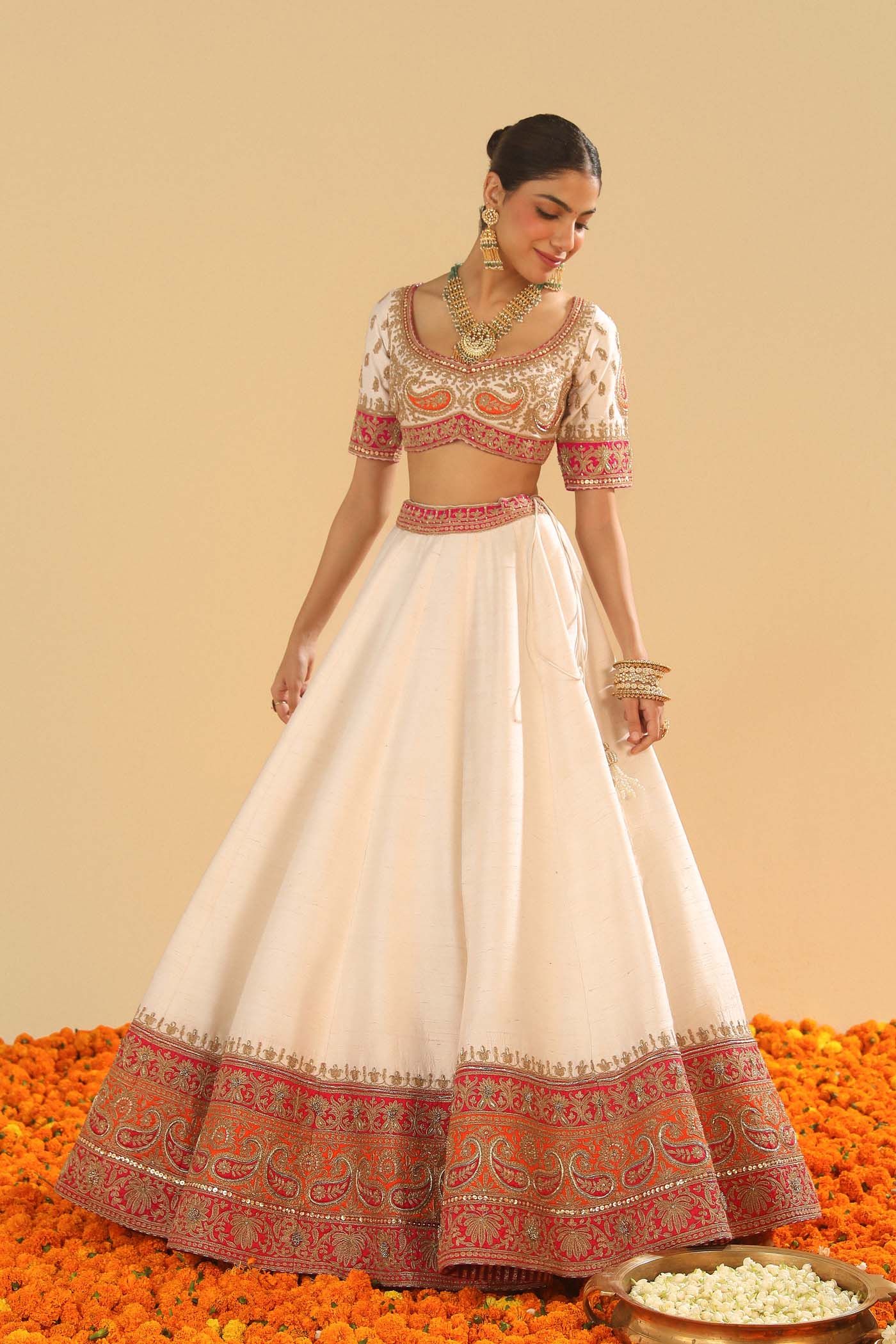 Sidra - Daisy Ivory Blouse, Lehenga and Dupatta - Image 3