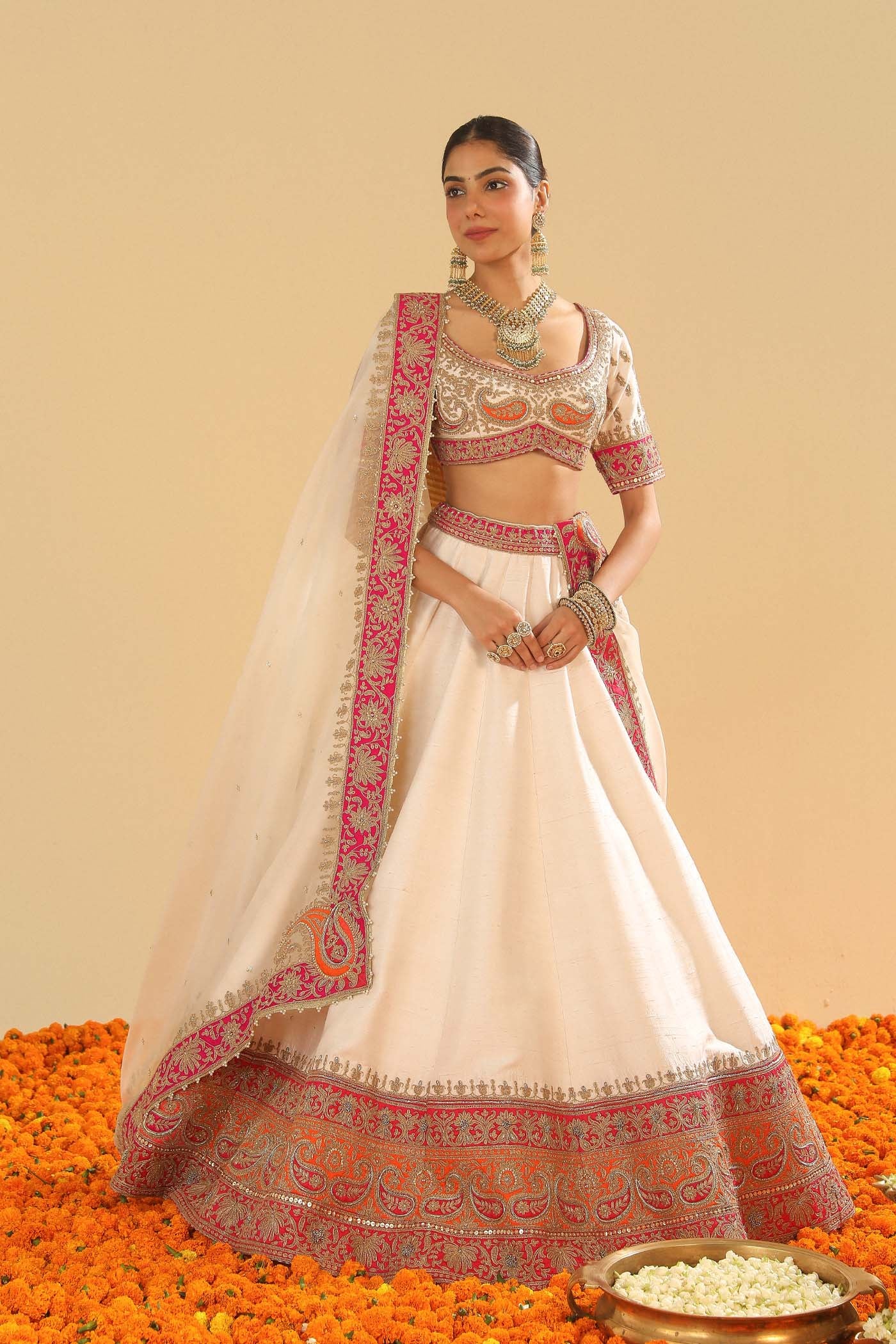 Sidra - Daisy Ivory Blouse, Lehenga and Dupatta - Image 4