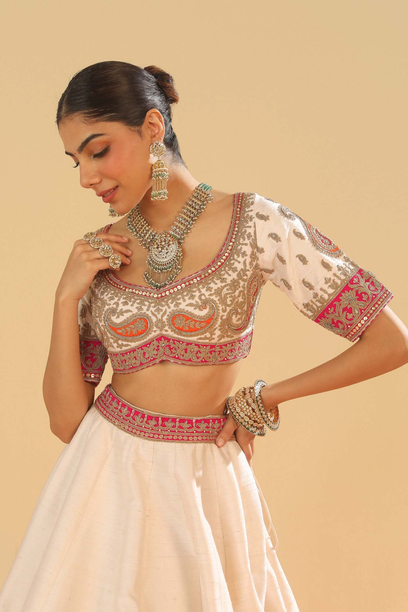 Sidra - Daisy Ivory Blouse, Lehenga and Dupatta - Image 7
