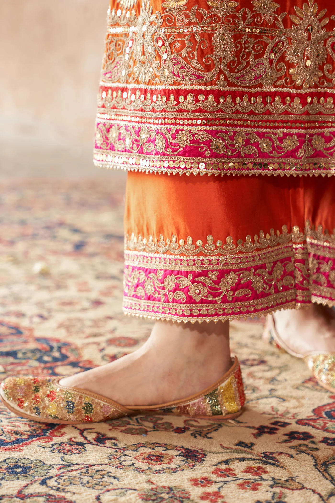 SOBIA - BURNT ORANGE LONG KURTA WITH PALAZZO AND DUPATTA - Image 6