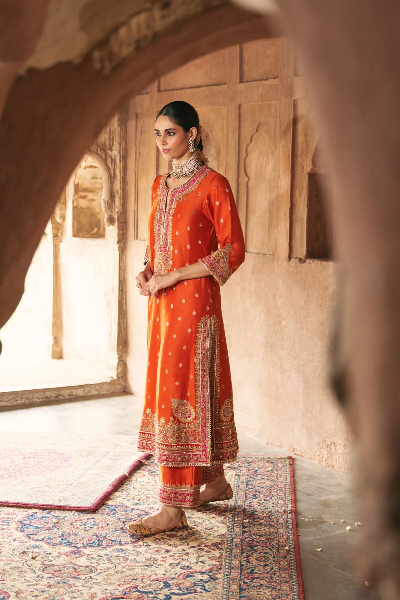 SOBIA - BURNT ORANGE LONG KURTA WITH PALAZZO AND DUPATTA (Lxrts) - Image 3