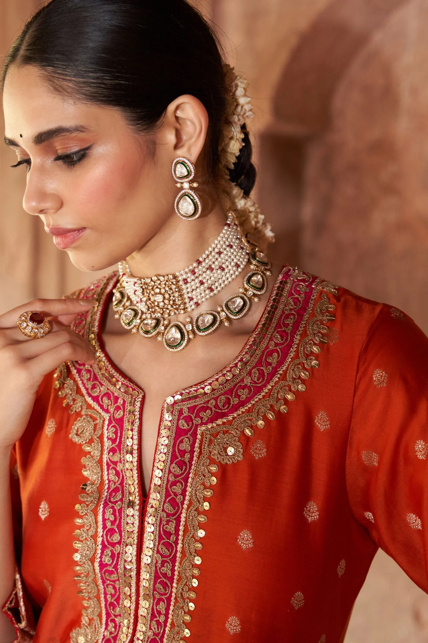 SOBIA - BURNT ORANGE LONG KURTA WITH PALAZZO AND DUPATTA (Lxrts) - Image 4