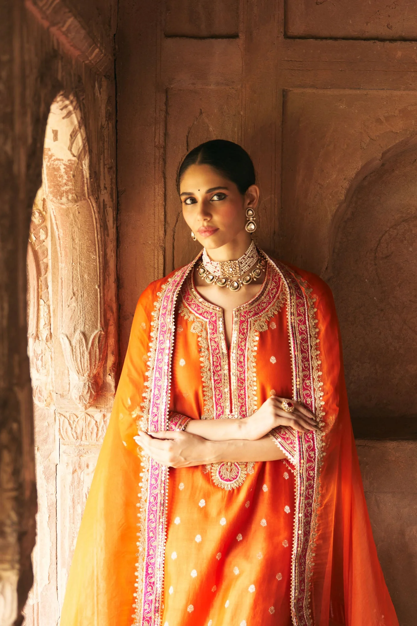 SOBIA - BURNT ORANGE LONG KURTA WITH PALAZZO AND DUPATTA (Lxrts) - Image 5