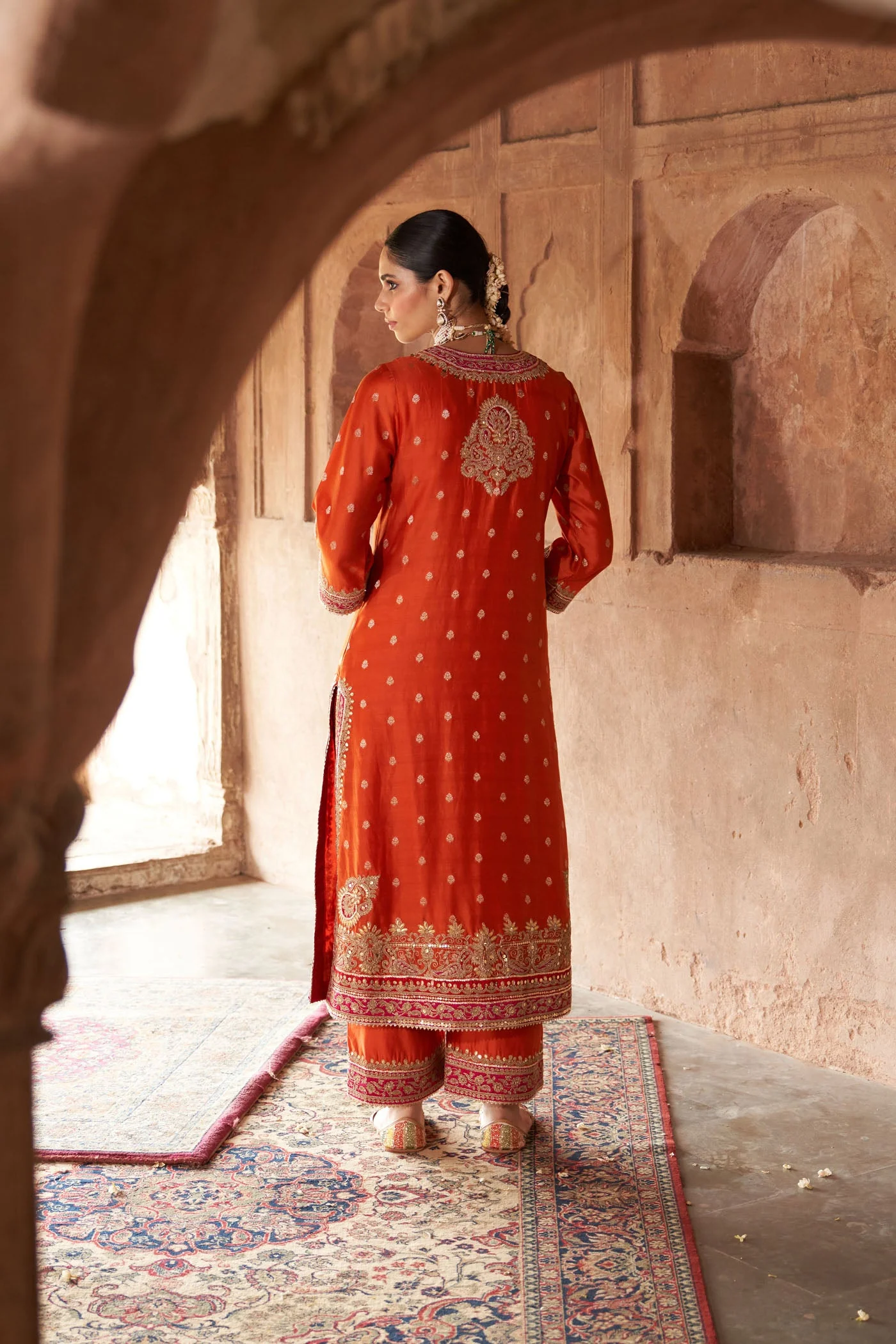 SOBIA - BURNT ORANGE LONG KURTA WITH PALAZZO AND DUPATTA (Lxrts) - Image 7