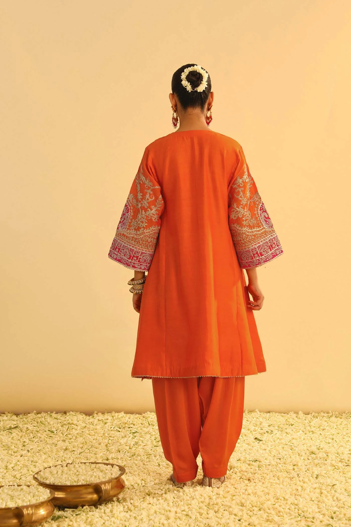 MOHSINA - Orange SHORT KALIDAAR CHOGA WITH SALWAR - Image 5