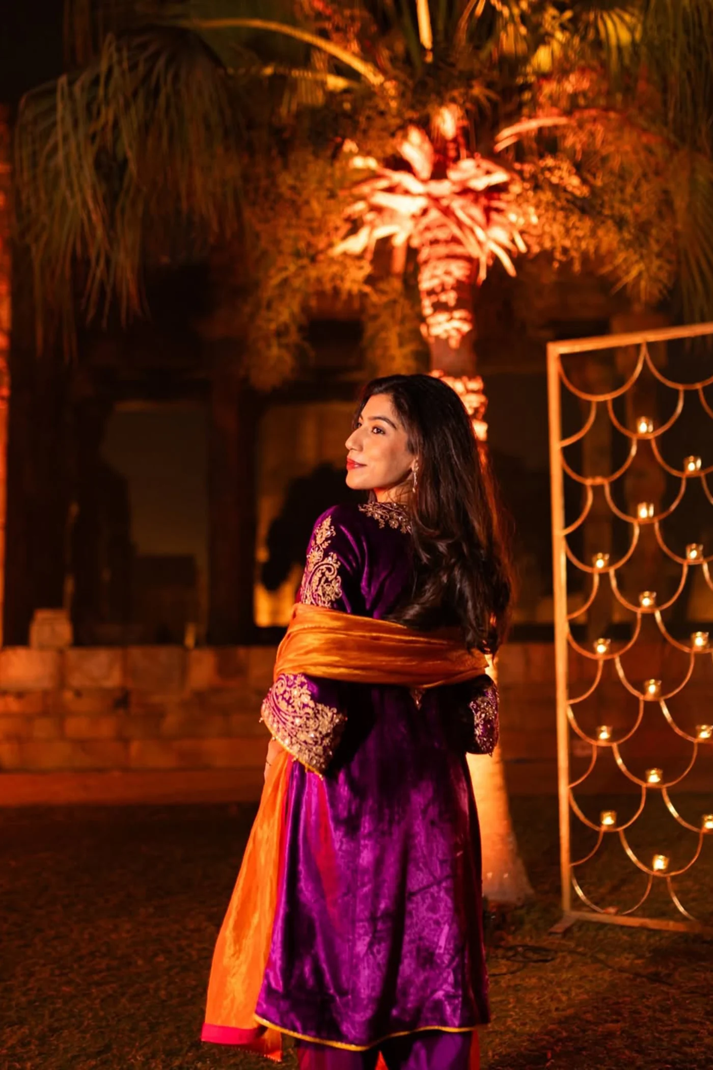 Suhana Nanda In Eira - Silk Velvet Deep Purple A-line Kurta with Dhoti - Image 2