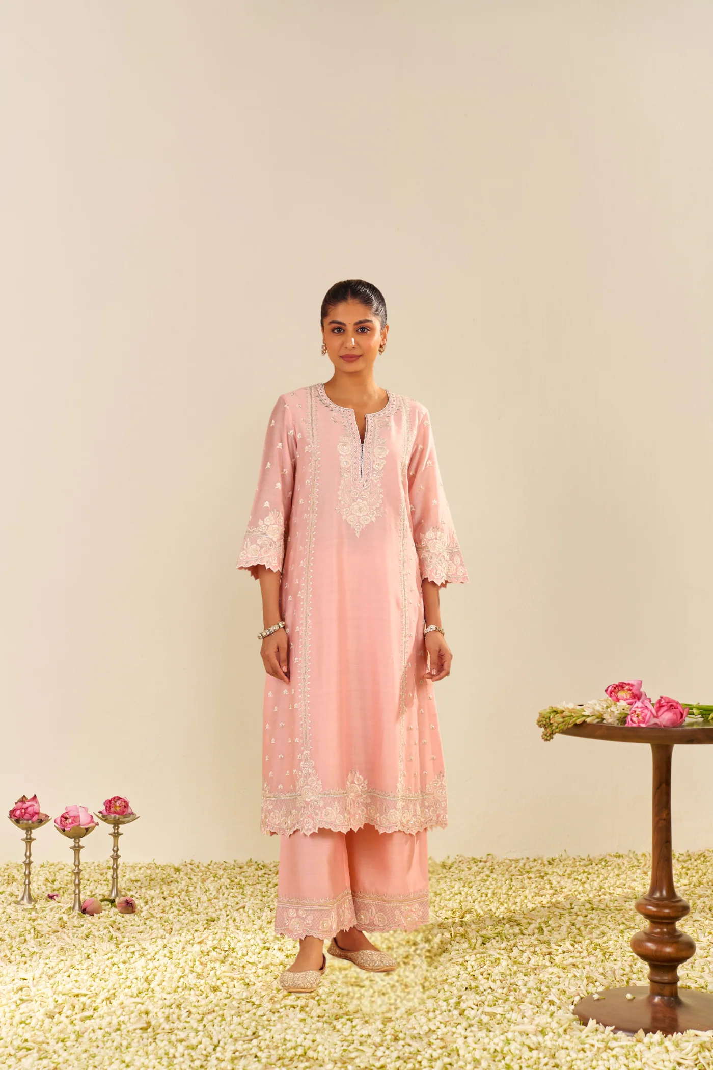 Sumaiya - Blush Pink A-Line Kurta With Palazzo - Image 3