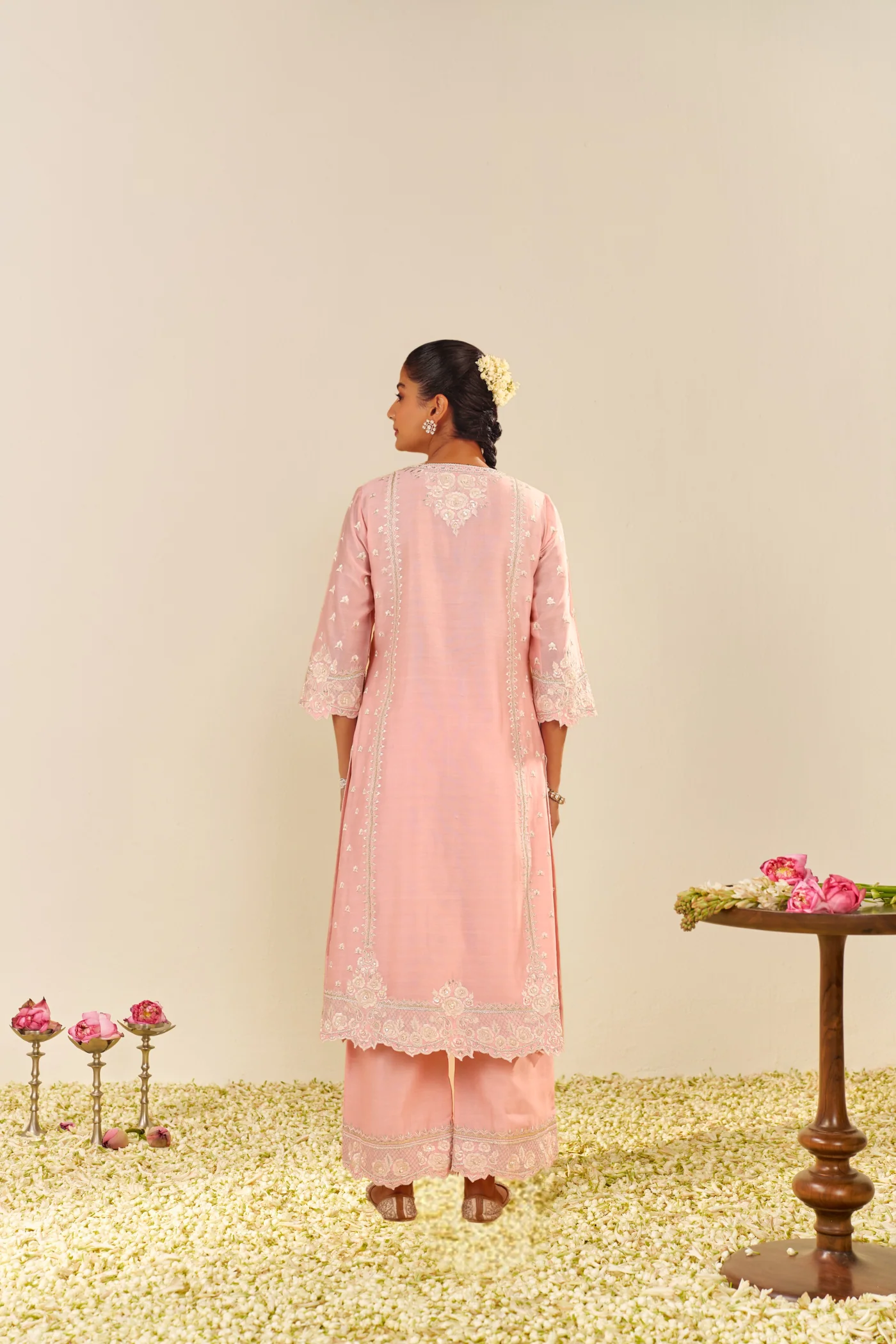 Sumaiya - Blush Pink A-Line Kurta With Palazzo - Image 4