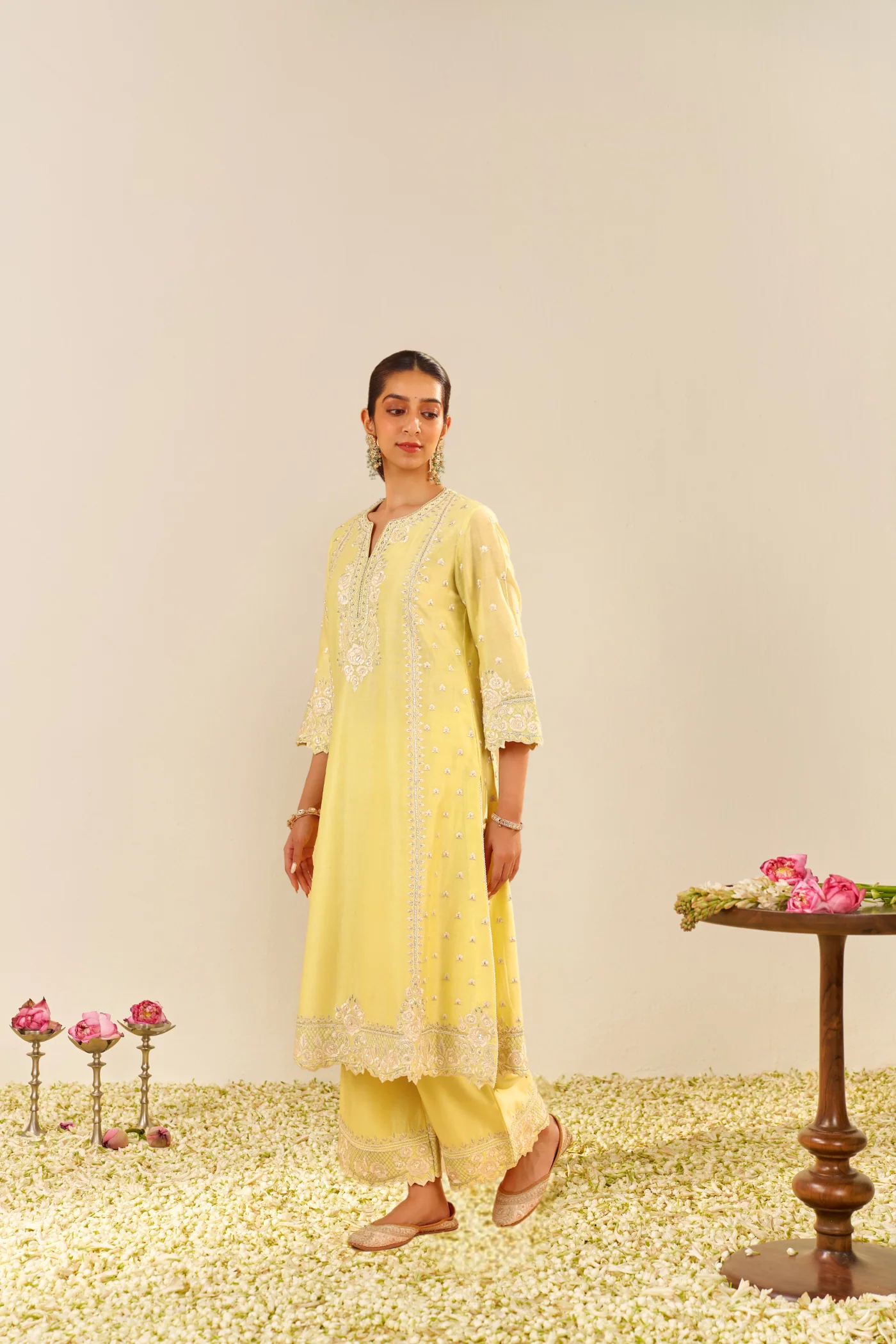 Sumaiya - Lemon Yellow A-Line Kurta With Palazzo - Image 3
