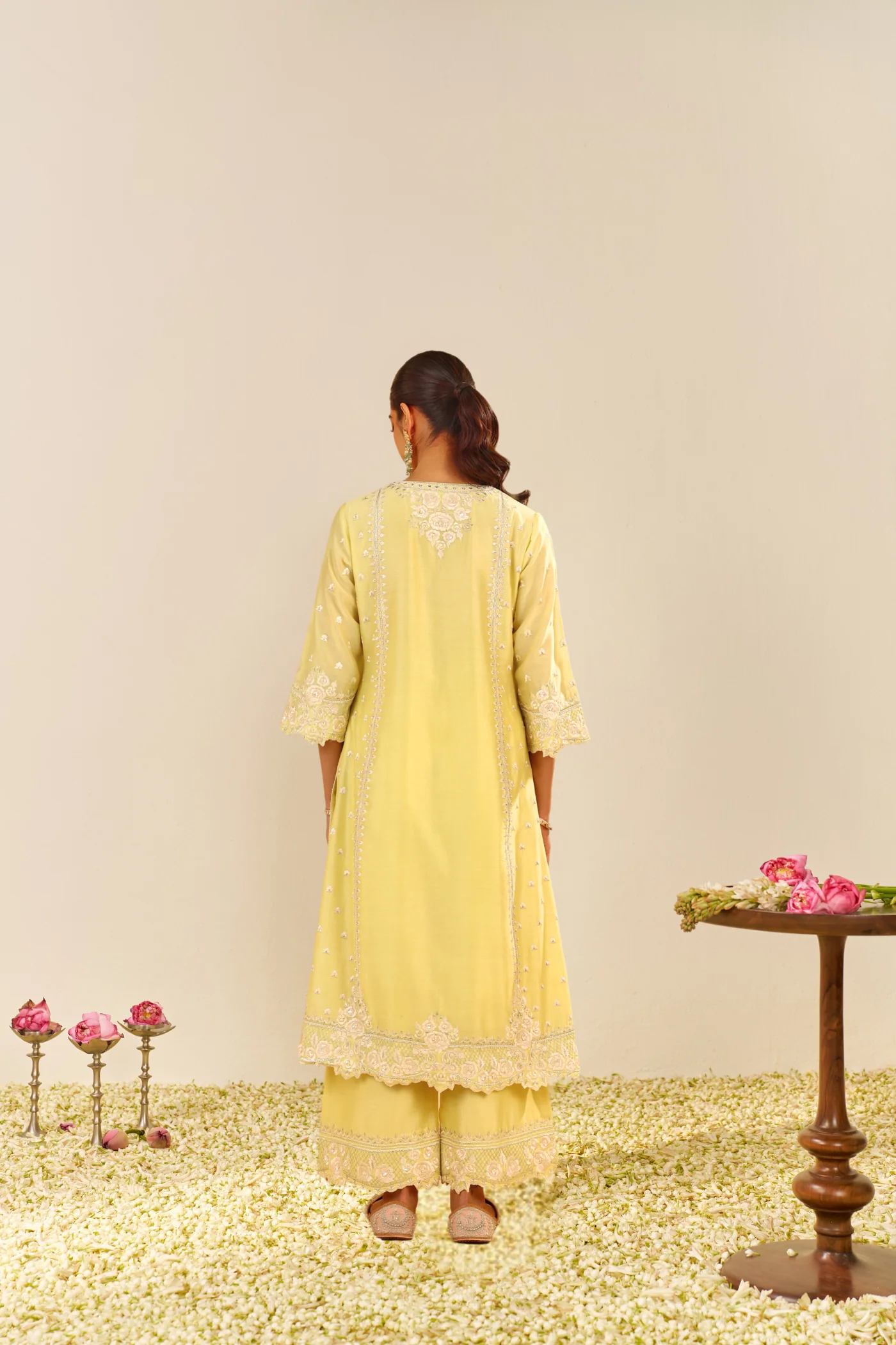 Sumaiya - Lemon Yellow A-Line Kurta With Palazzo - Image 4