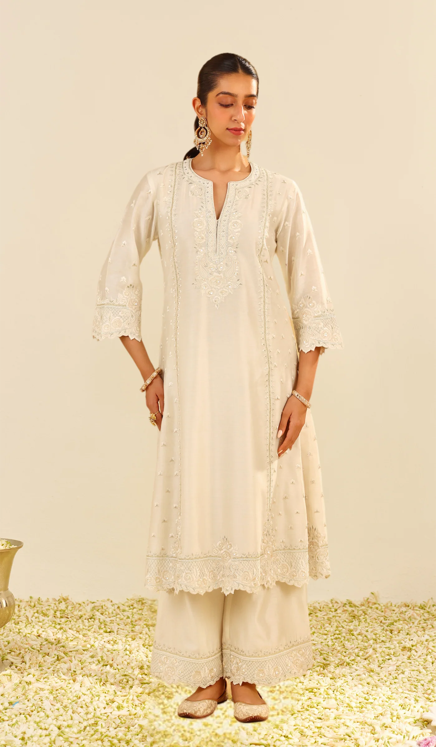 Sumaiya - Daisy Ivory A-Line Kurta With Palazzo (LXRTS)