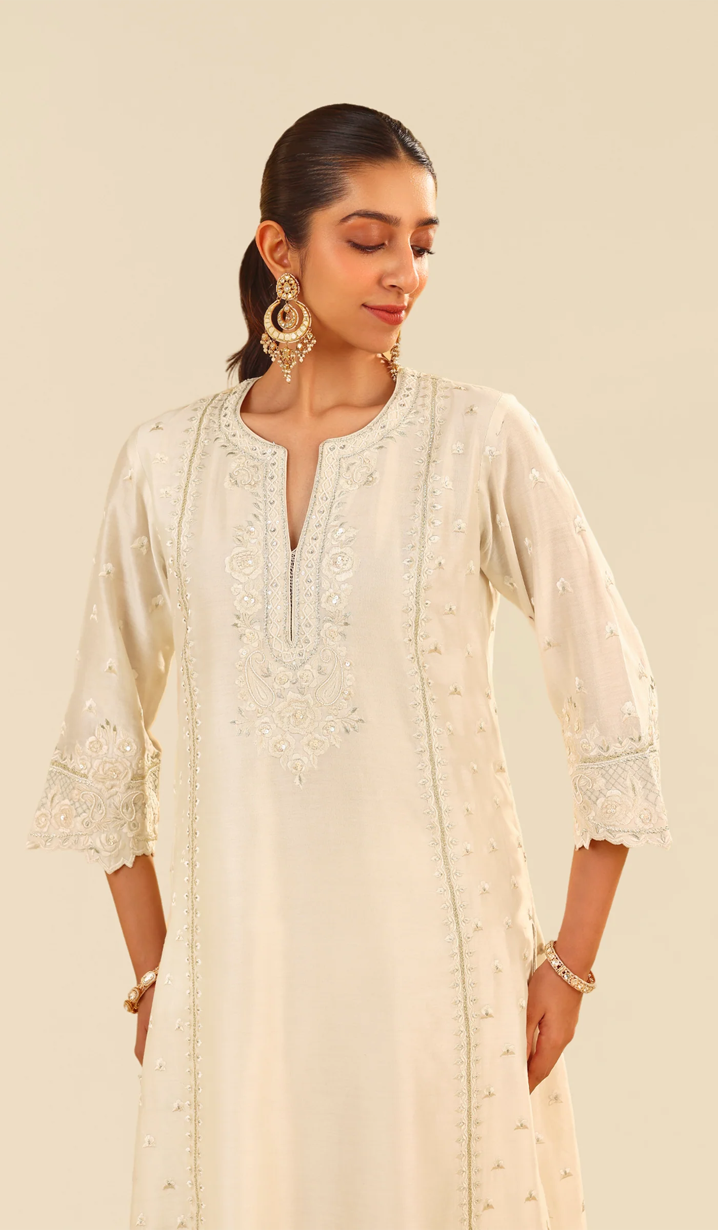 Sumaiya - Daisy Ivory A-Line Kurta With Palazzo (LXRTS) - Image 4