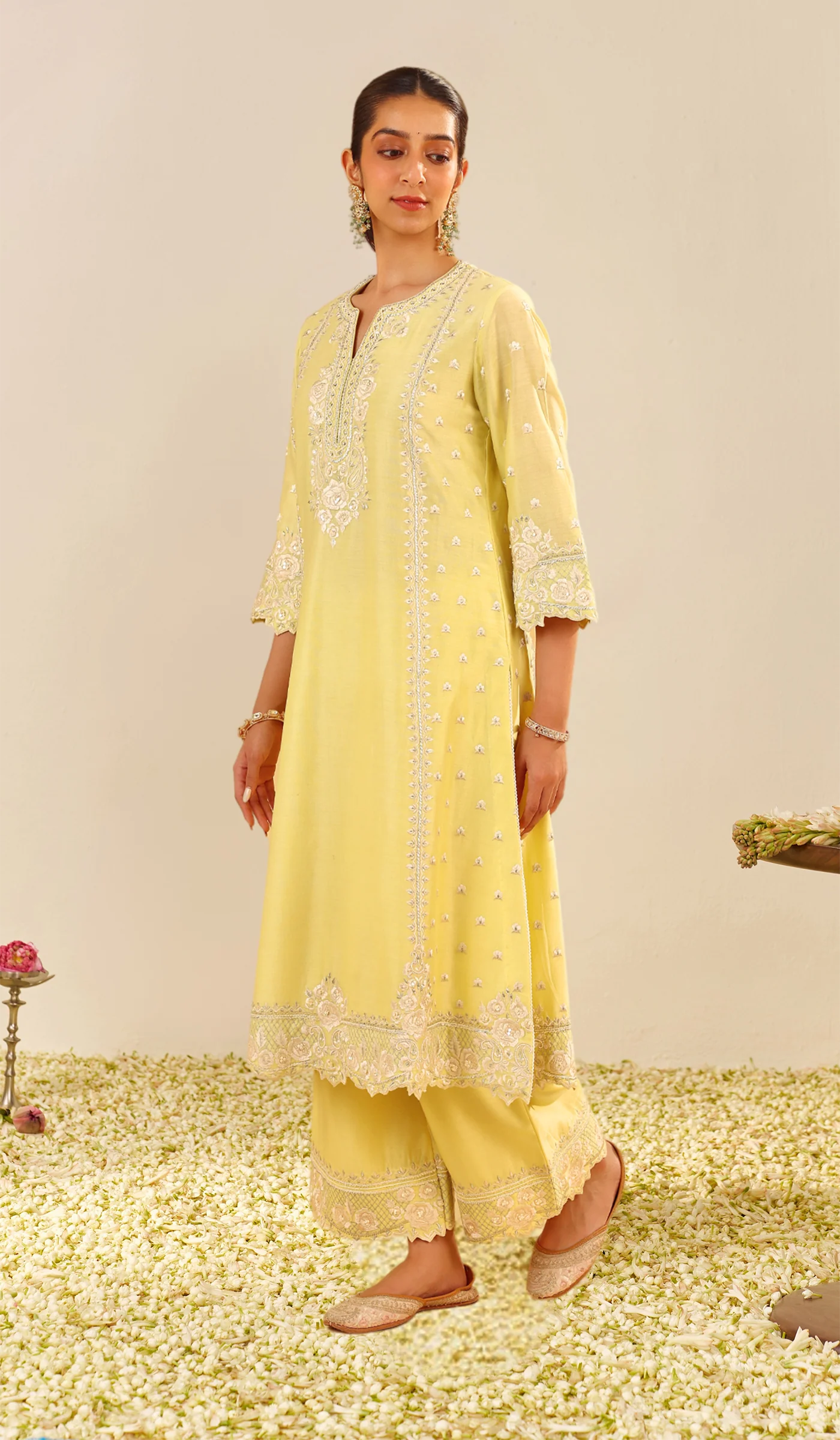 Sumaiya - Lemon Yellow A-Line Kurta With Palazzo (LXRTS) - Image 3