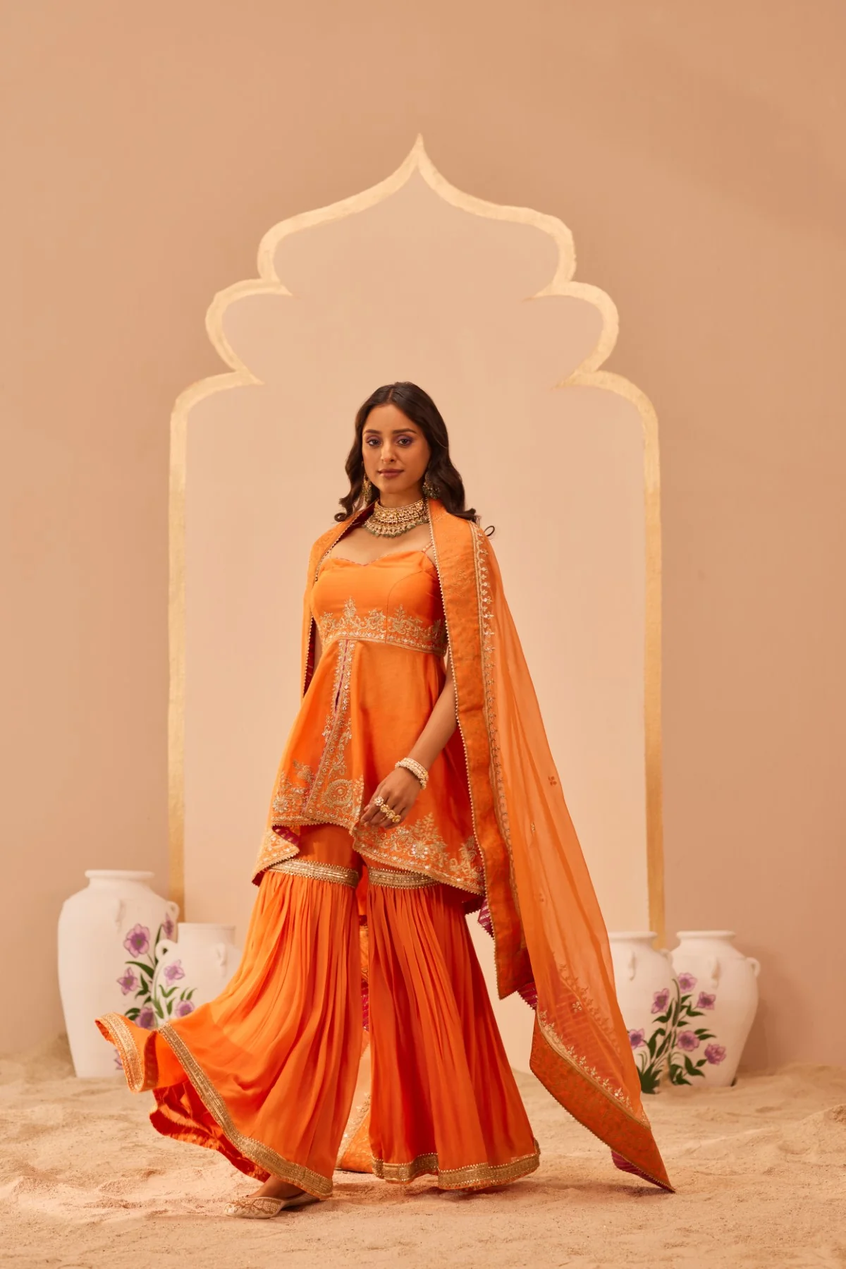 Tahira - Tangerine Orange Kurta Garara Set - Image 2