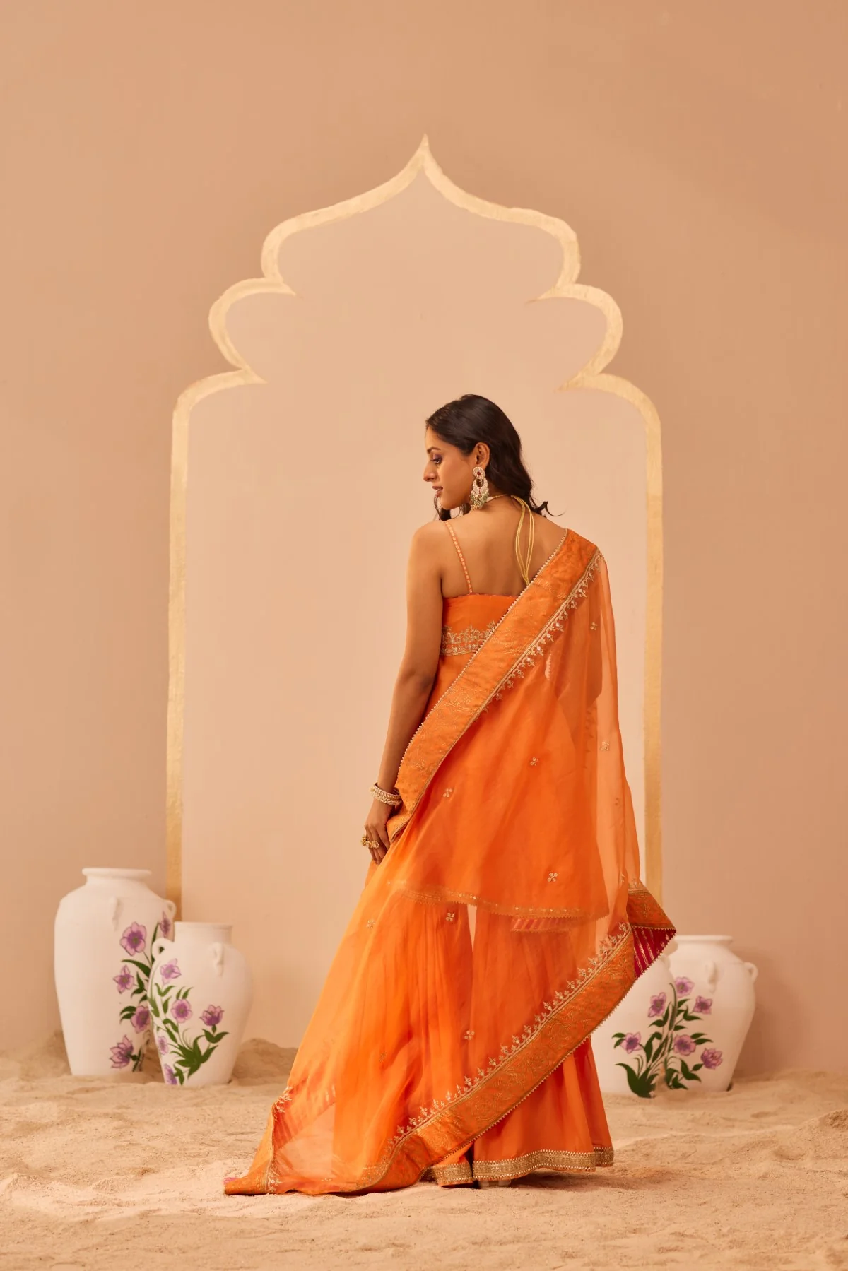 Tahira - Tangerine Orange Kurta Garara Set - Image 3