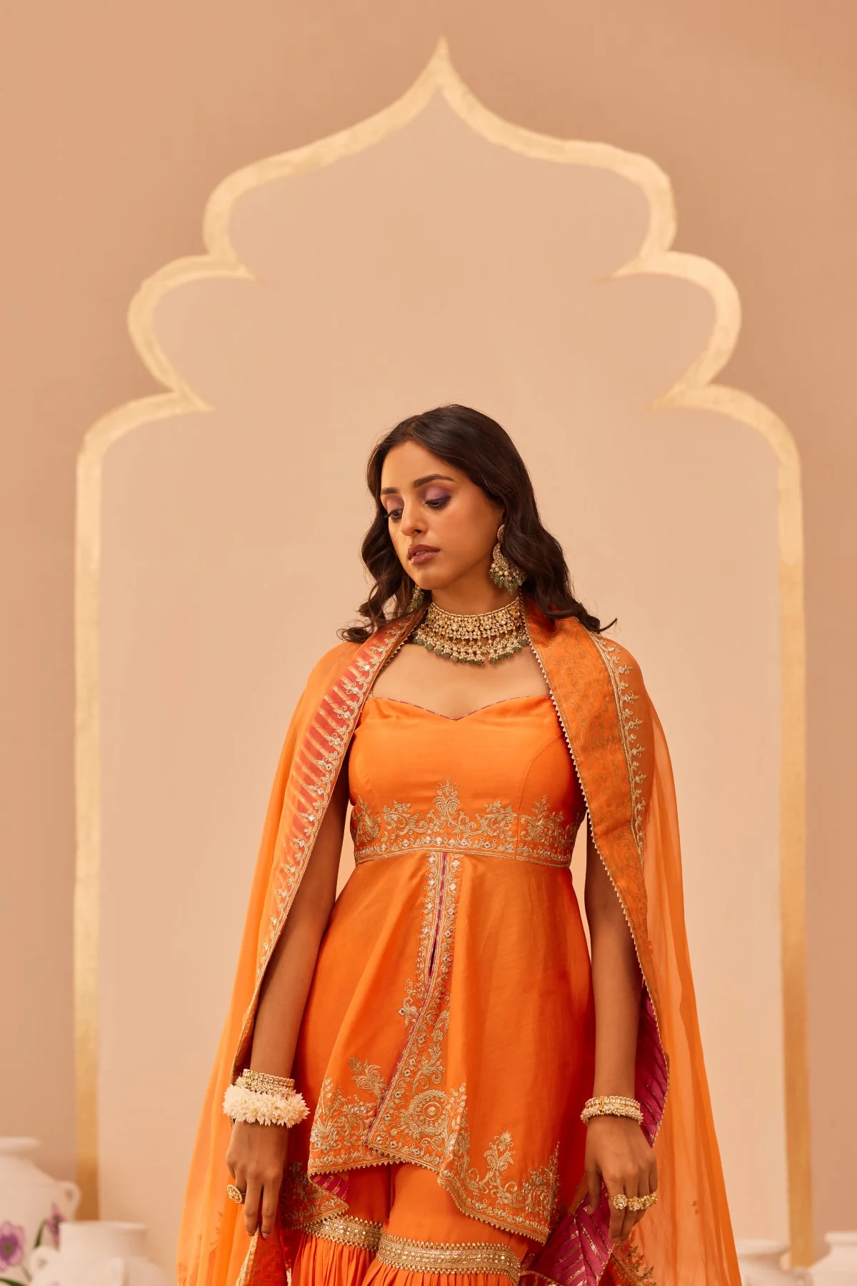Tahira - Tangerine Orange Kurta Garara Set - Image 4
