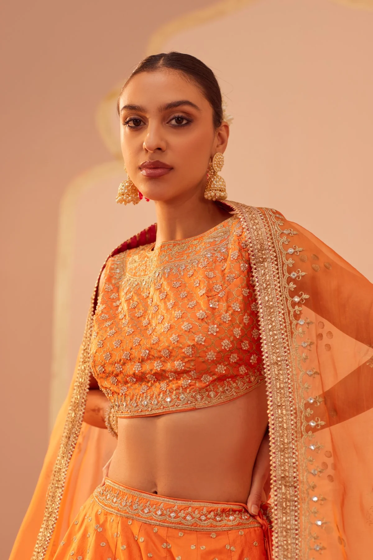 Tanisha- Tangerine Orange Lehenga Set - Image 3