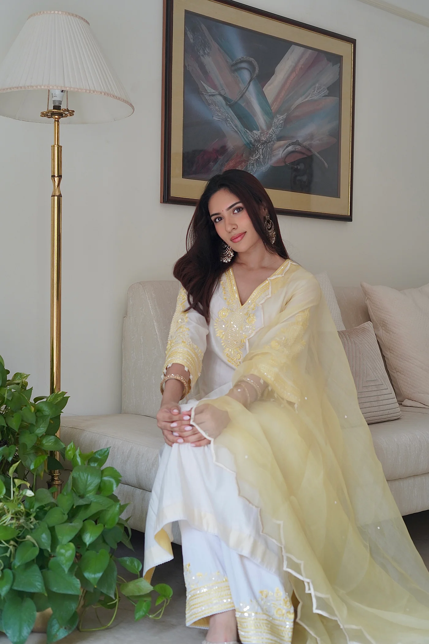 Tarini Kalingarayar in SAHABAT - DAISY IVORY WITH LEMON YELLOW KAAFTAN WITH SALWAR