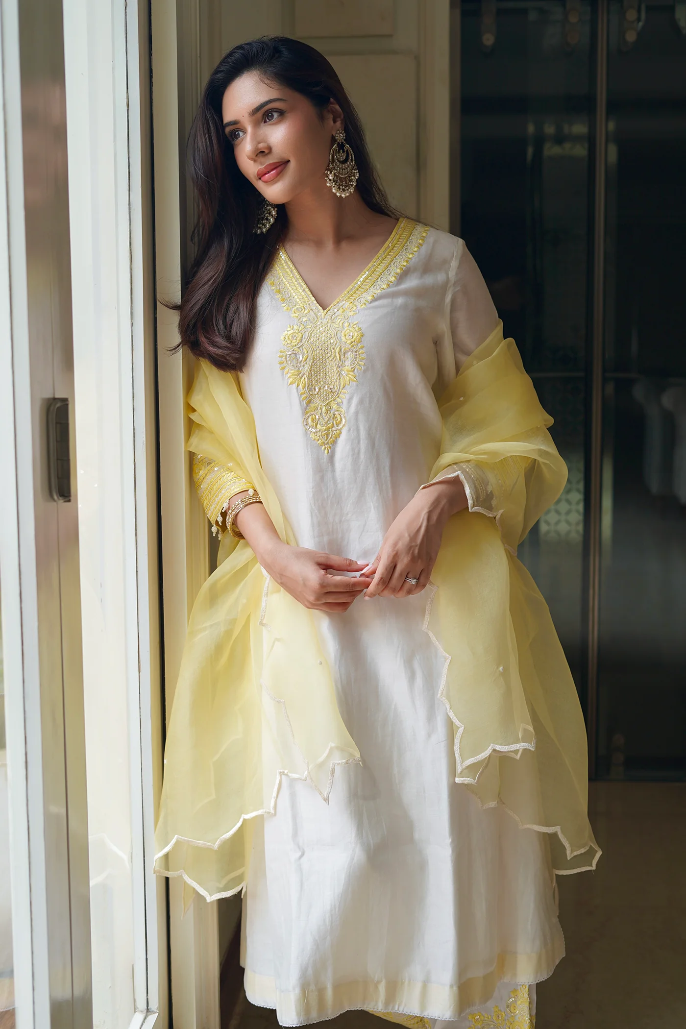 Tarini Kalingarayar in SAHABAT - DAISY IVORY WITH LEMON YELLOW KAAFTAN WITH SALWAR - Image 2