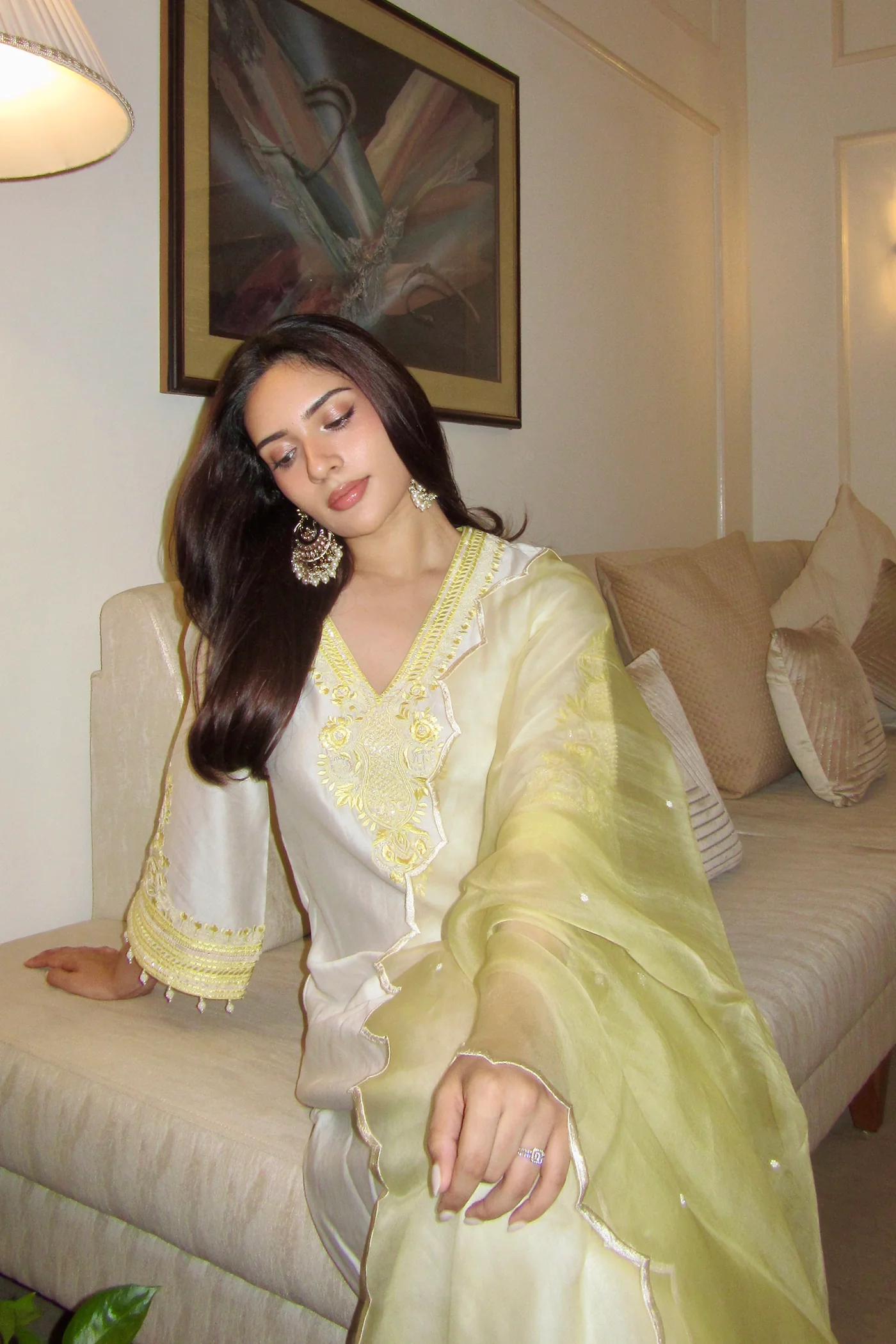Tarini Kalingarayar in SAHABAT - DAISY IVORY WITH LEMON YELLOW KAAFTAN WITH SALWAR - Image 3