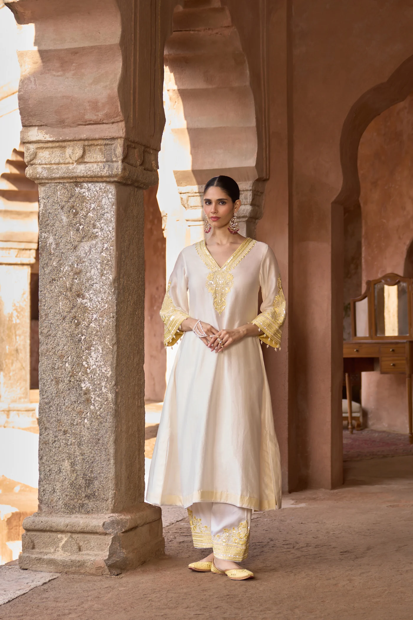 SAHABAT - DAISY IVORY WITH LEMON YELLOW KAAFTAN WITH SALWAR - Image 3