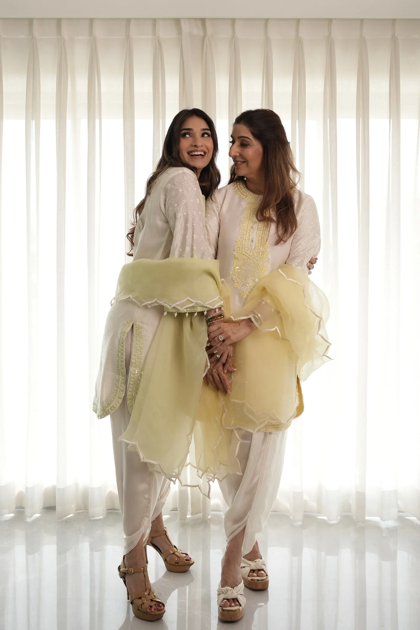 Tasheen In RUHI - DAISY IVORY WITH LEMON YELLOW SHORT KURTA AND DHOTI - Image 3