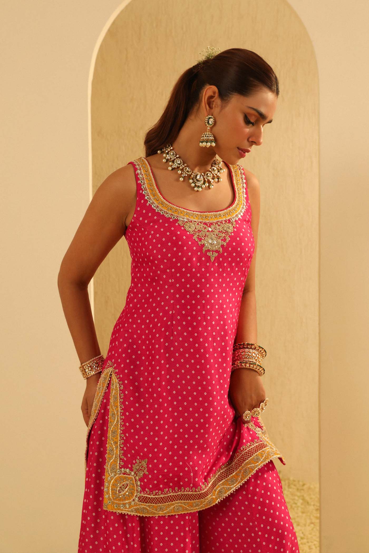 Tehreem - Rani Hotpink Kurta with Sharara and Dupatta - Image 4