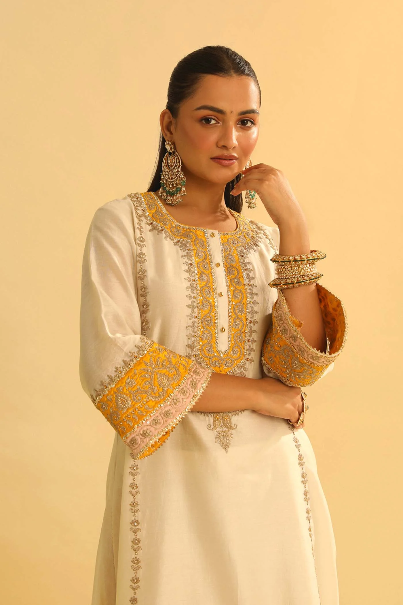 Asmira - Daisy Ivory Long Kurta with Palazzo & Dupatta - Image 4