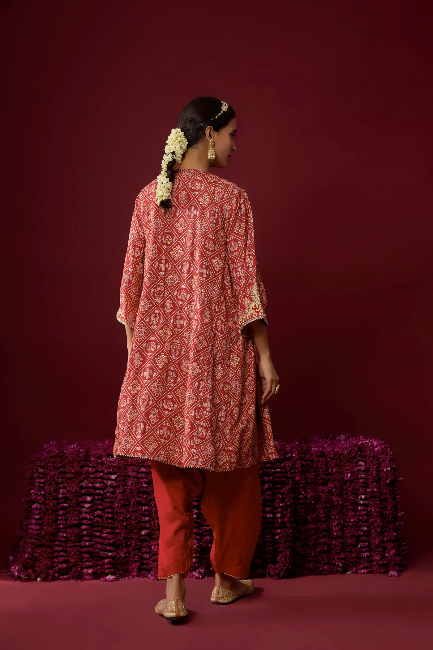 Urwa - Deep Red Short Chauga With Salwar - Image 4