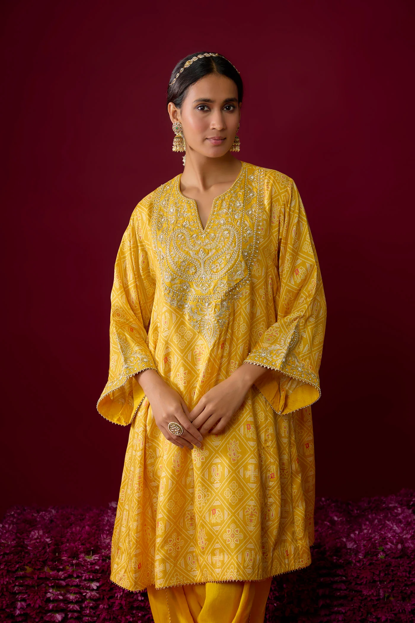 Urwa - Heirloom Mustard Short Chauga With Dhoti - Image 3