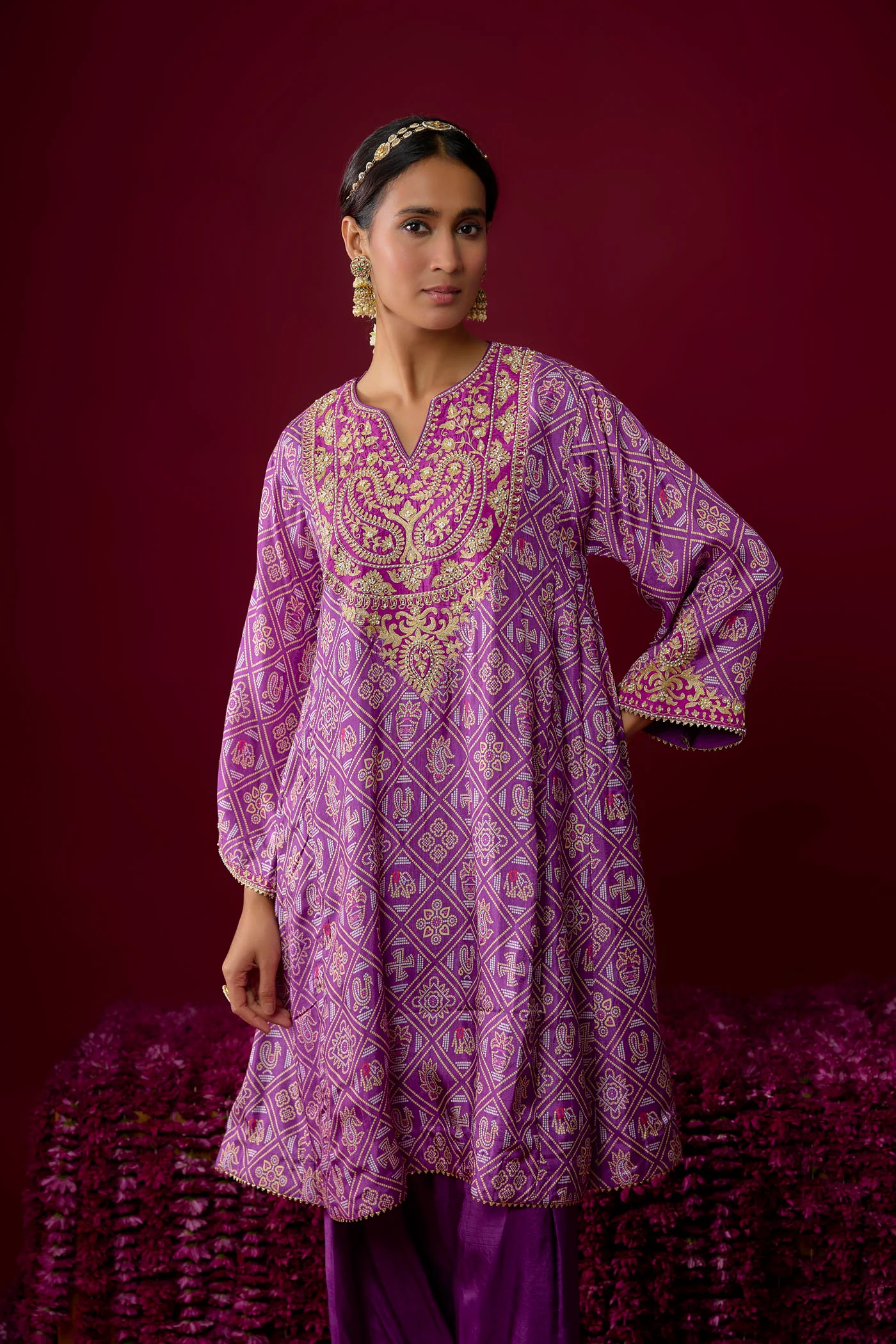 Urwa - Purple Short Chauga With Salwar - Image 3