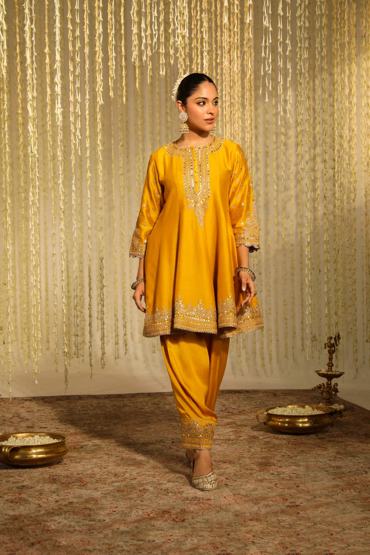 WARIZAH - Glaze Mustard SHORT ANARKALI WITH SALWAR AND DUPATTA - Image 3