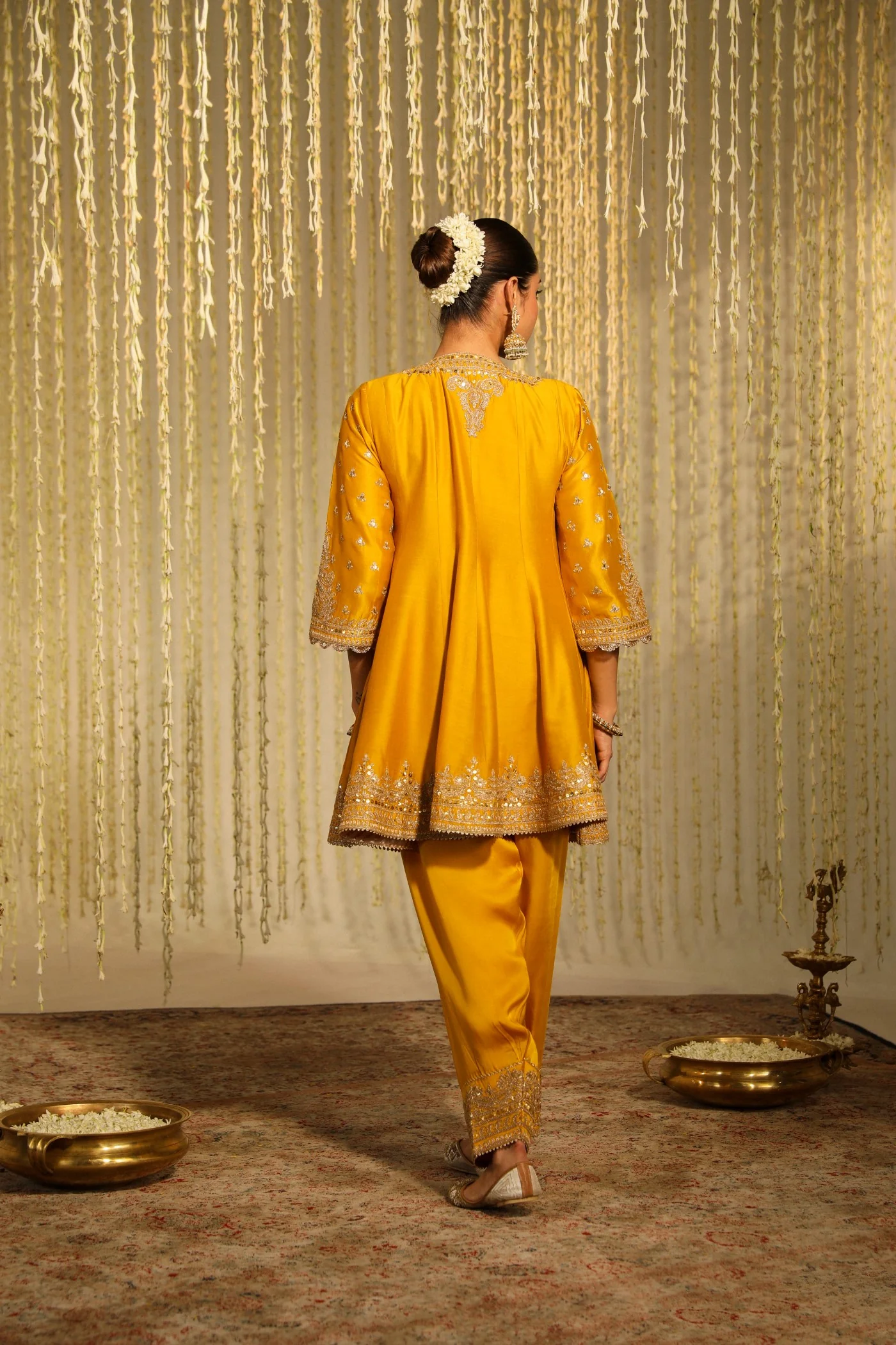 WARIZAH - Glaze Mustard SHORT ANARKALI WITH SALWAR AND DUPATTA - Image 4