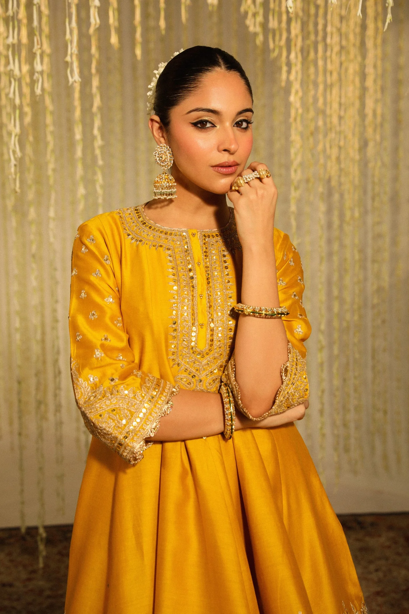 WARIZAH - Glaze Mustard SHORT ANARKALI WITH SALWAR AND DUPATTA - Image 5