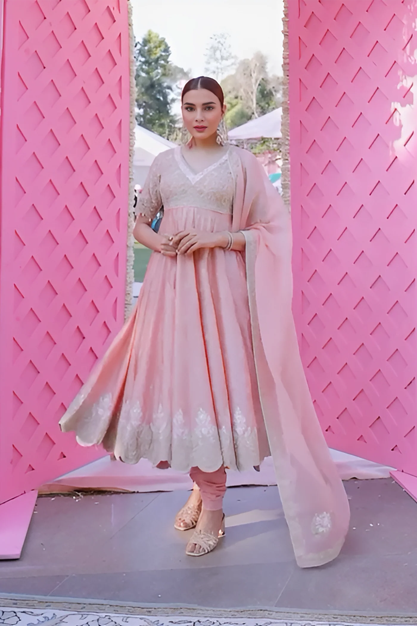 Samaira Sandhu In Wasifa - Off Rose Ankle Length Anarkali with Chooridaar and Dupatta - Image 2