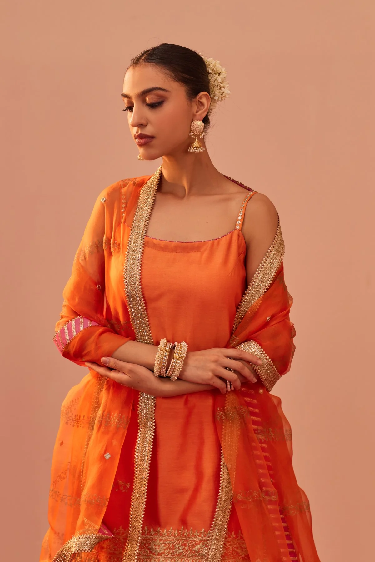 Yasmin - Tangerine Orange Kurta Garara Set - Image 3